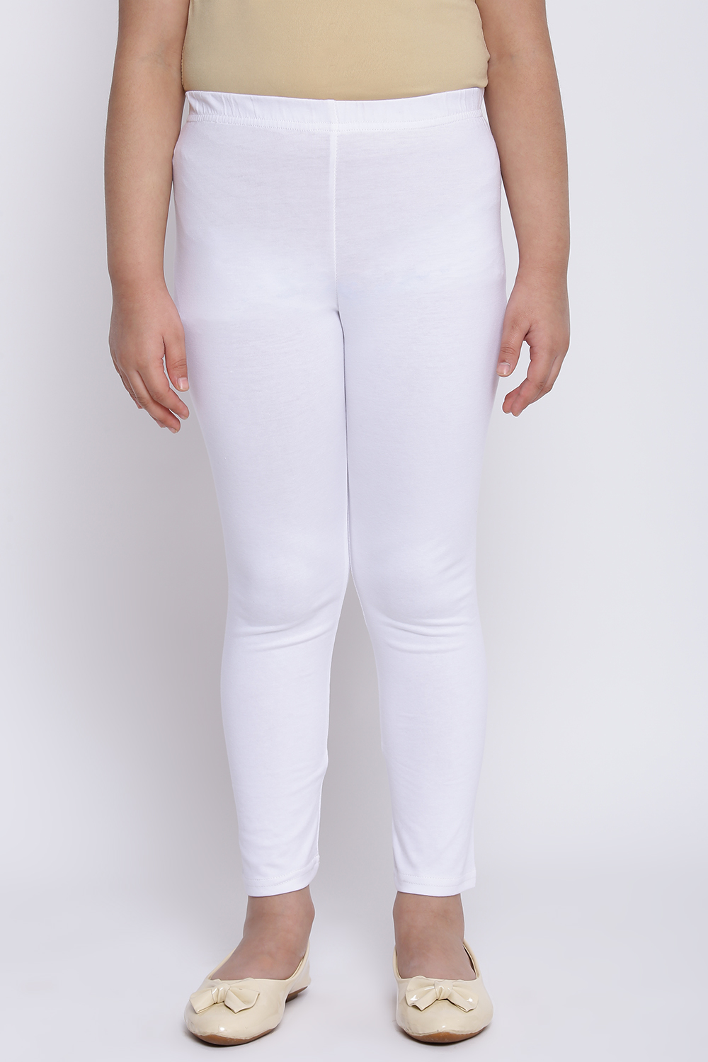 White Cotton Lycra Solid Leggings image number 3