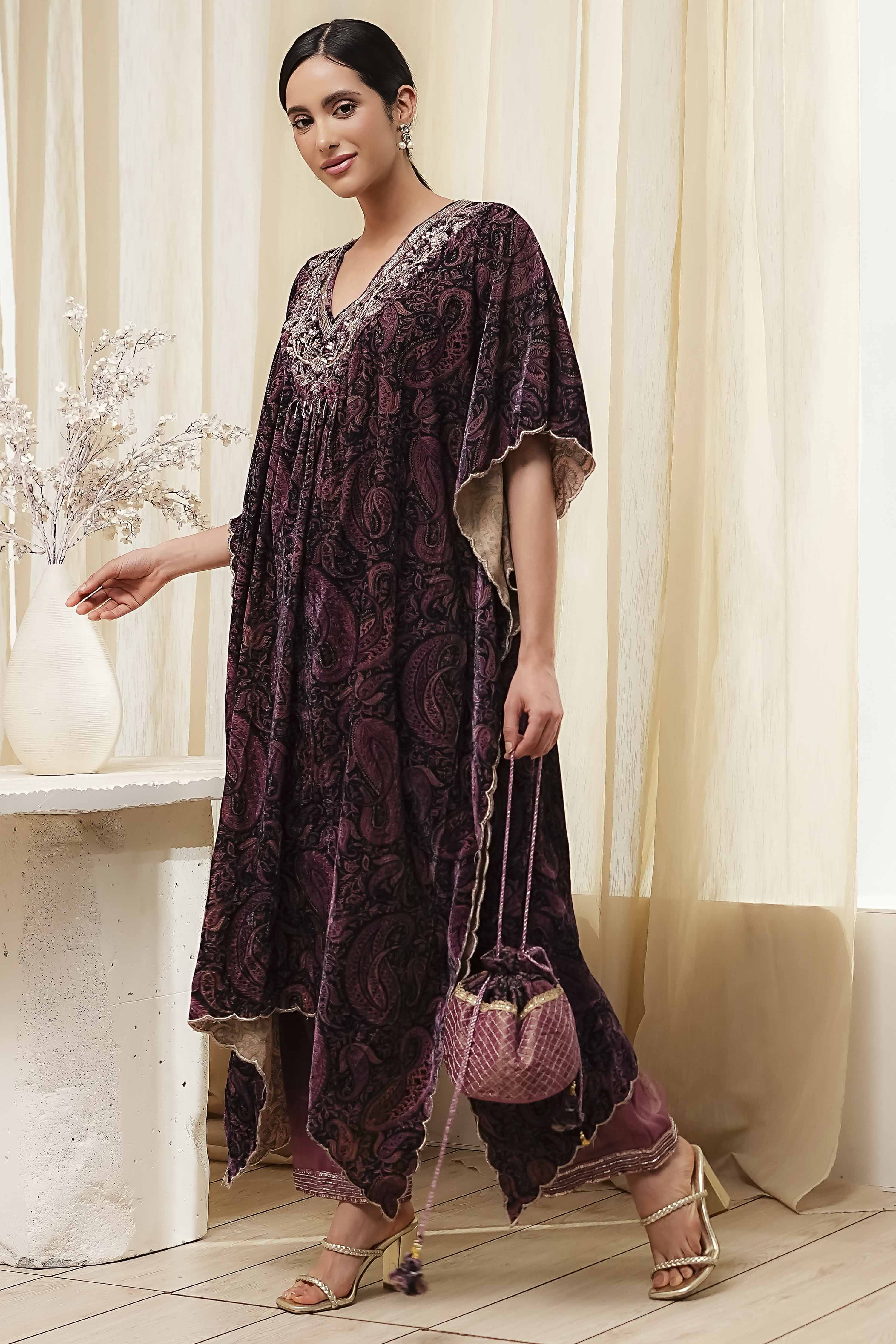 Purple Art Silk A-Line Kurta Palazzo Suit Set image number 3