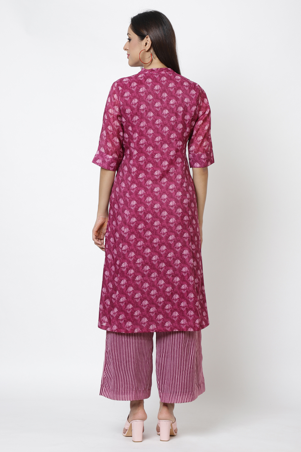 Plum Art Silk Kurta Pants Set image number 5