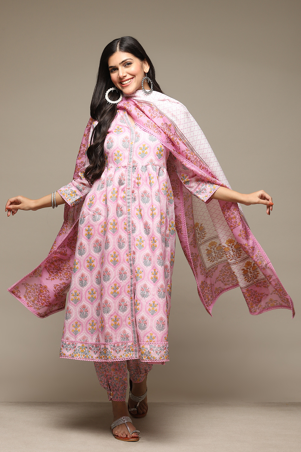 Lilac Cotton Blend Gathered Kurta Suit Set