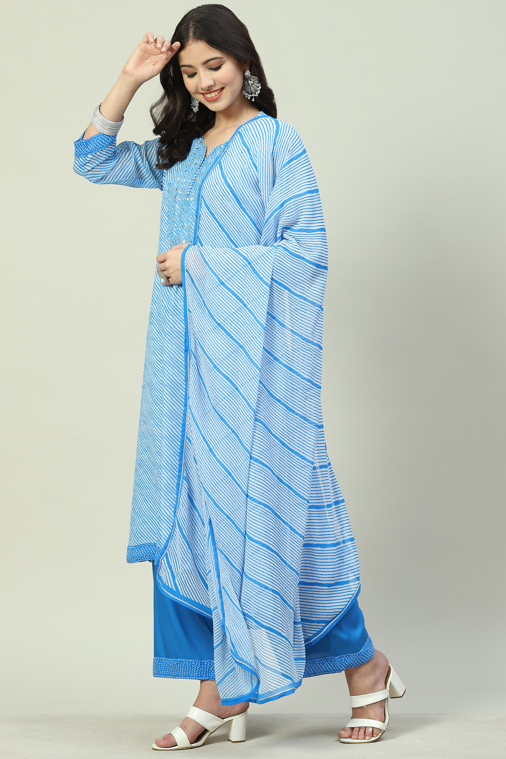Turquoise Art Silk Straight Kurta Palazzo Suit Set image number 5