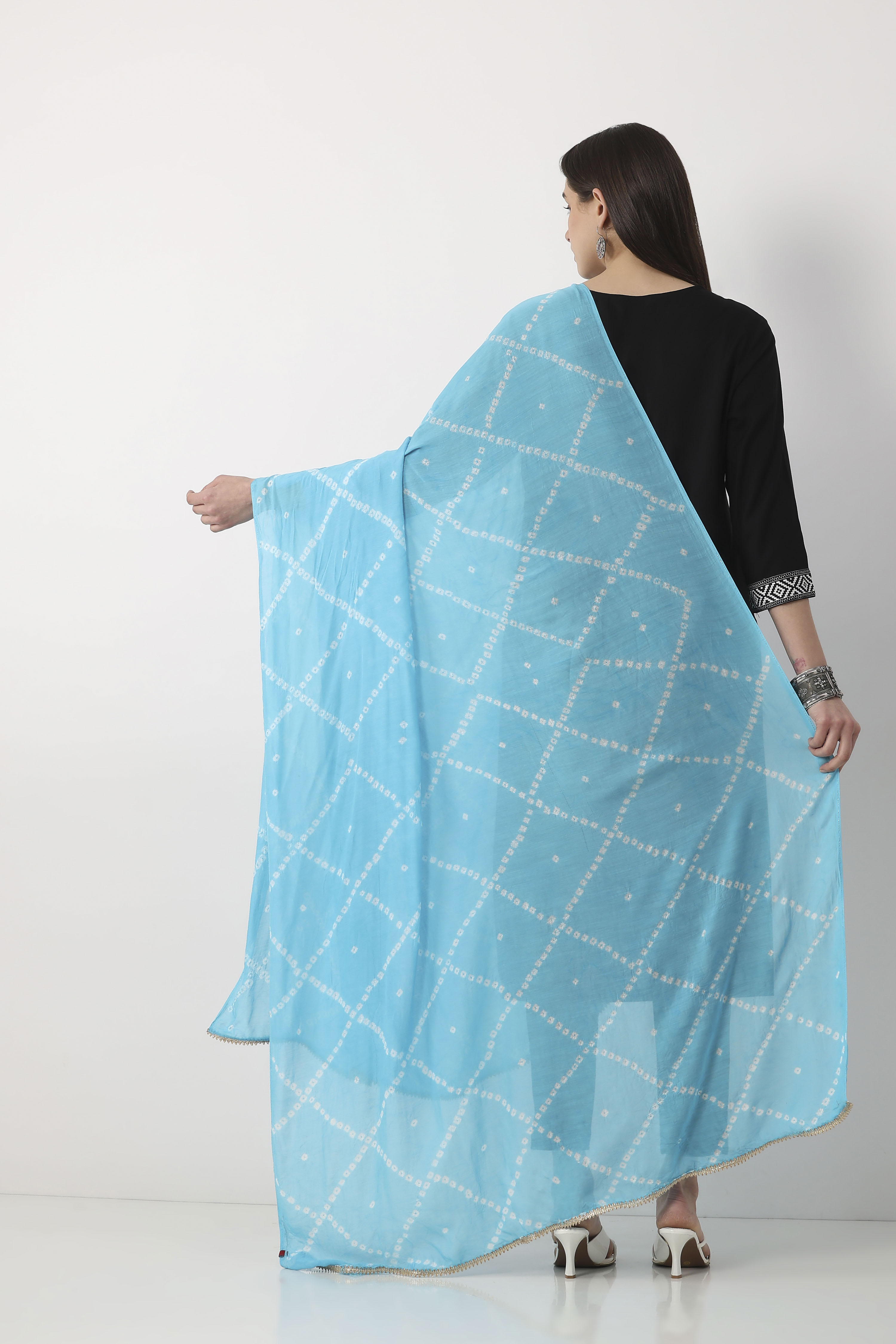 Turquoise Mul Chanderi Dupatta image number 2