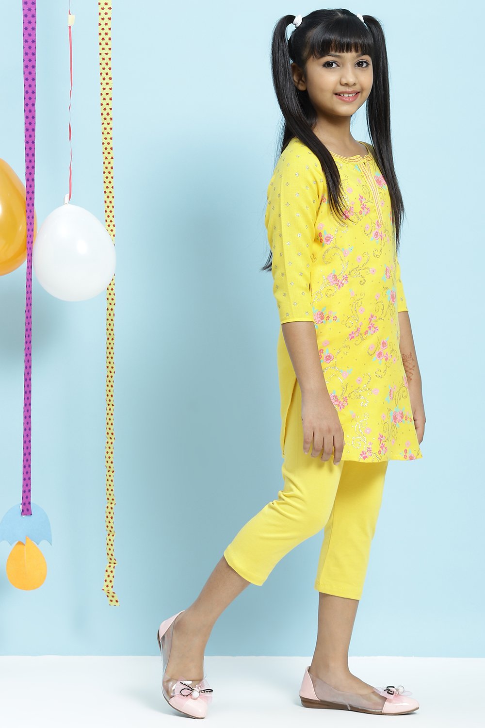 Yellow Straight Art Silk Tunics image number 5