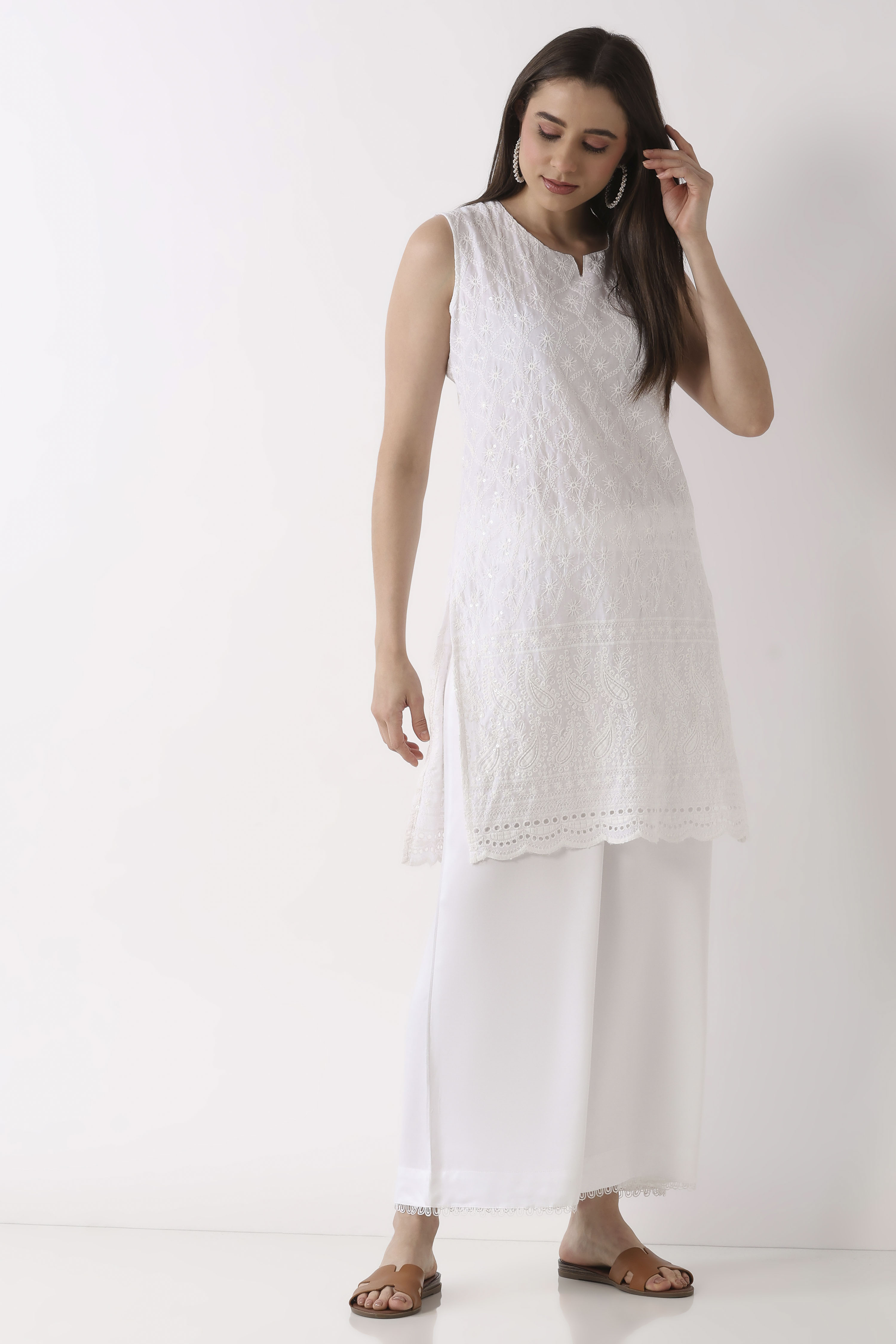 White Viscose Rayon Flared Palazzos image number 0