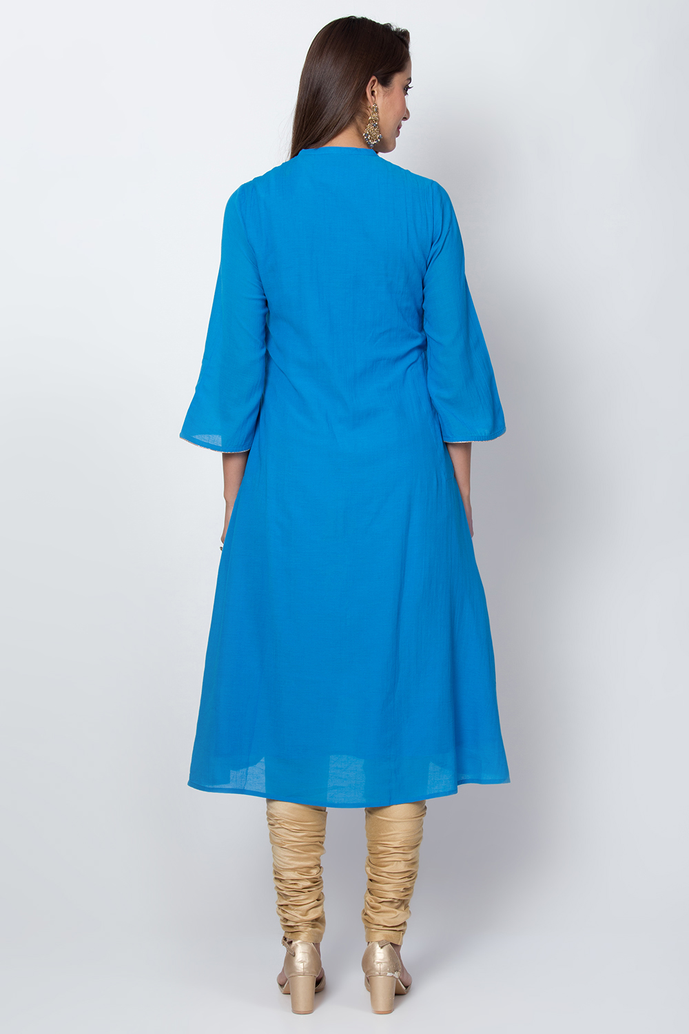 Blue Cotton And Viscose A-Line Solid Kurta image number 5