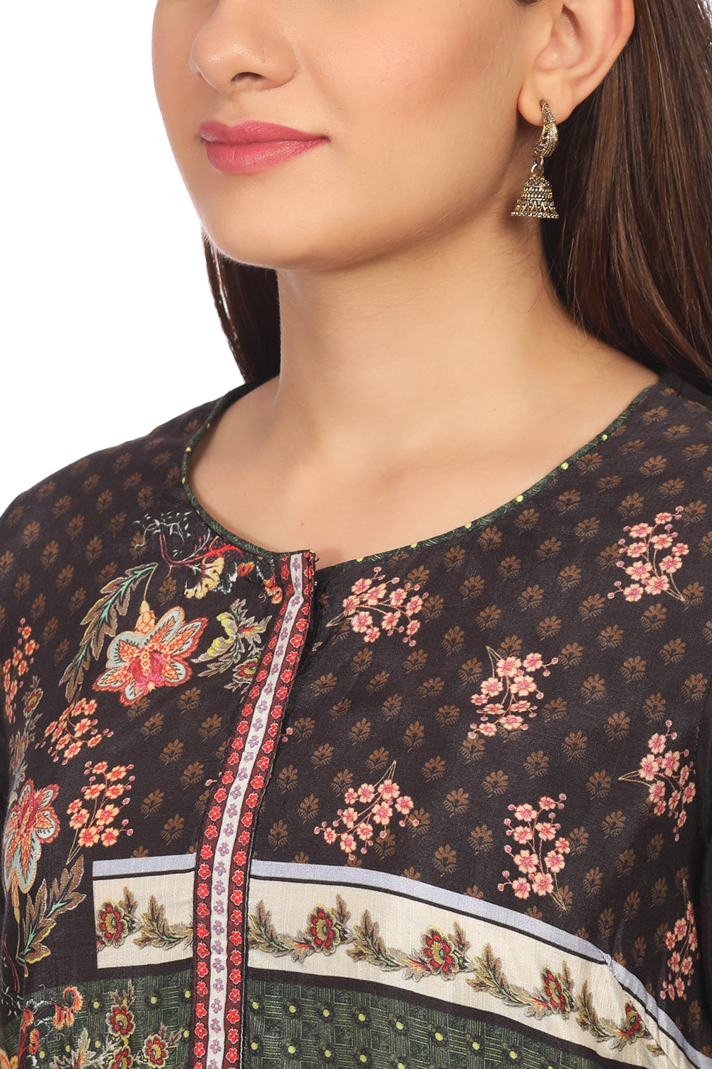 Black Straight Viscose Printed Kurta image number 1