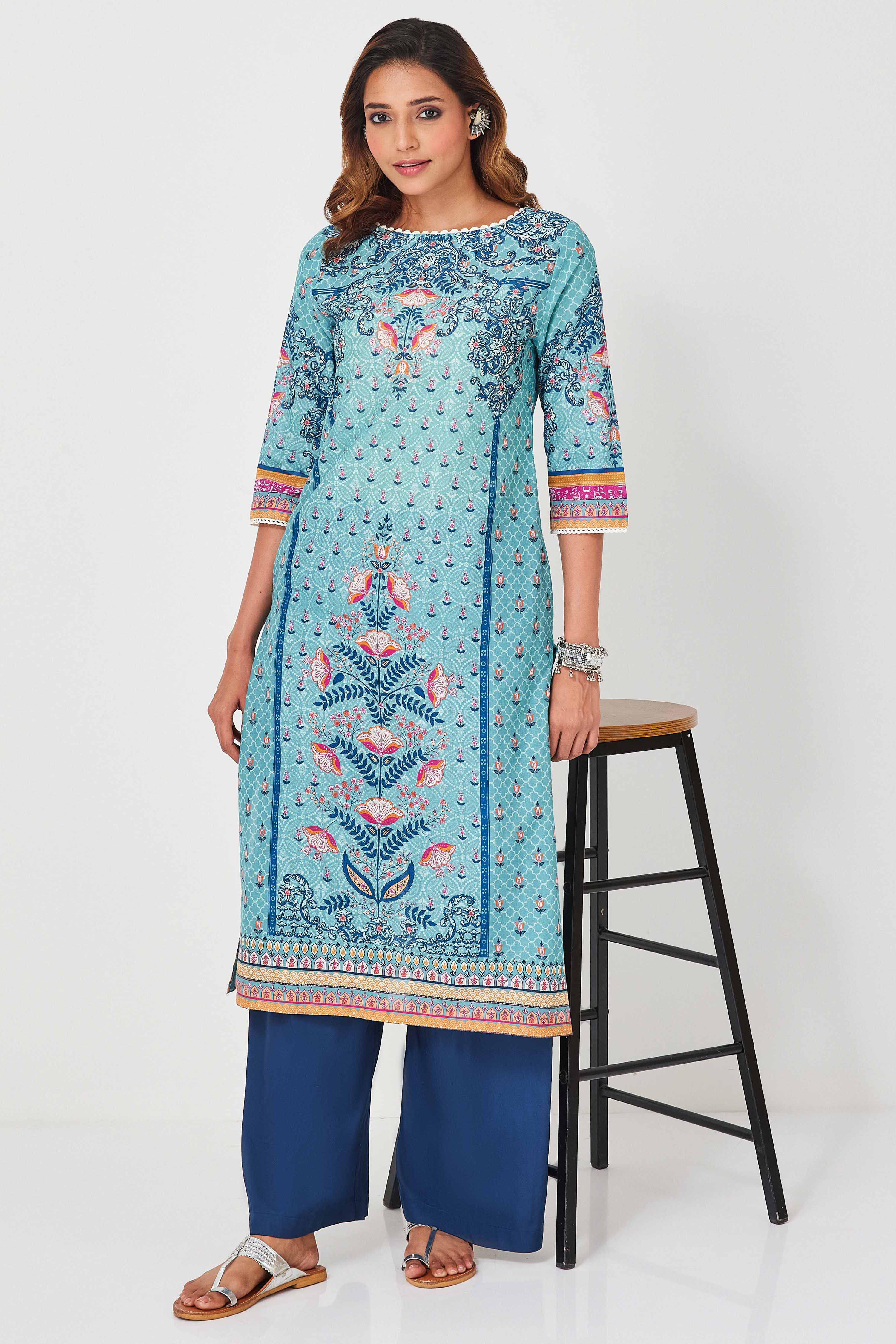 Navy Viscose Rayon Straight Palazzo image number 0