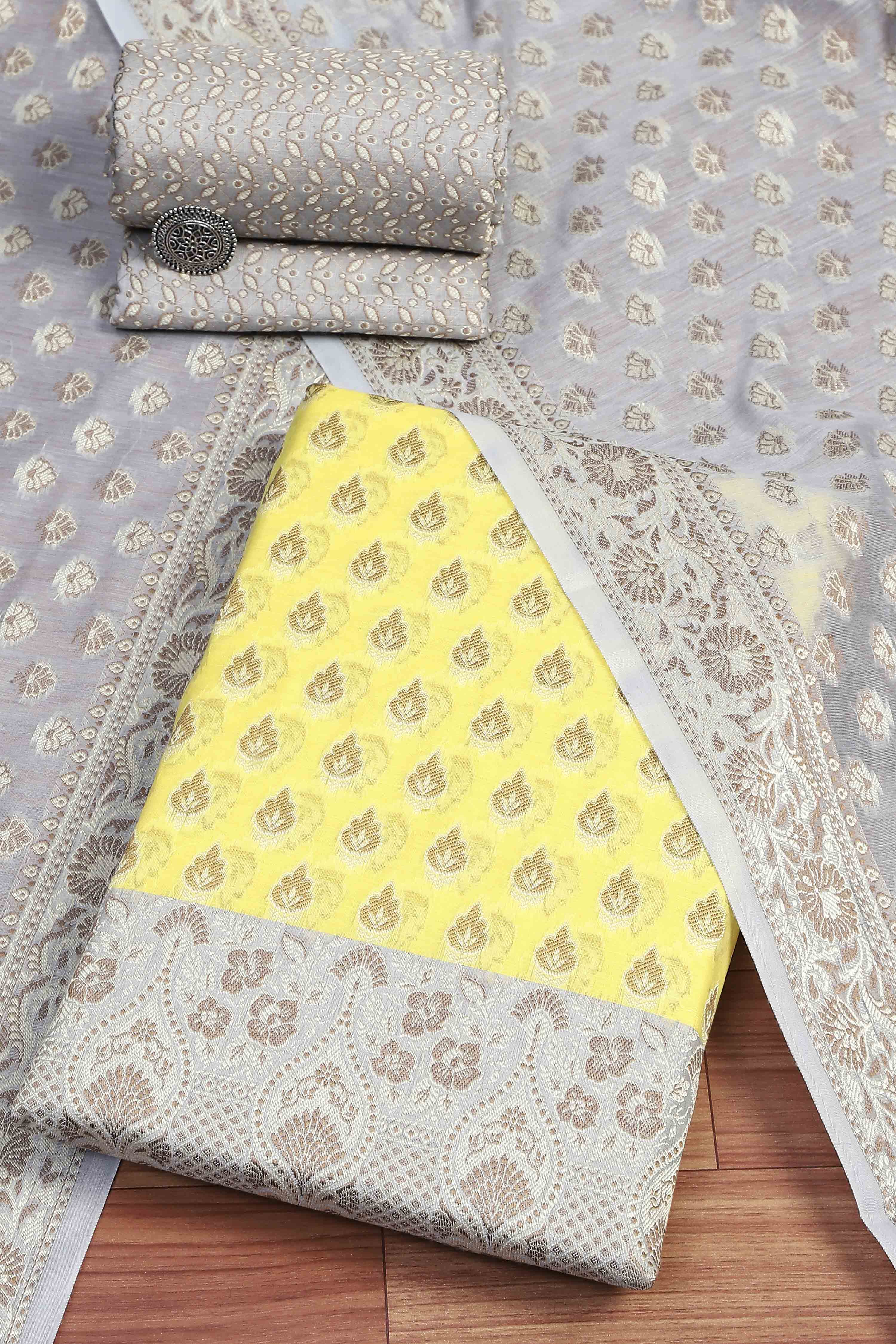 Mehendi Cotton Printed Embroidered Unstitched Suit Set image number 0
