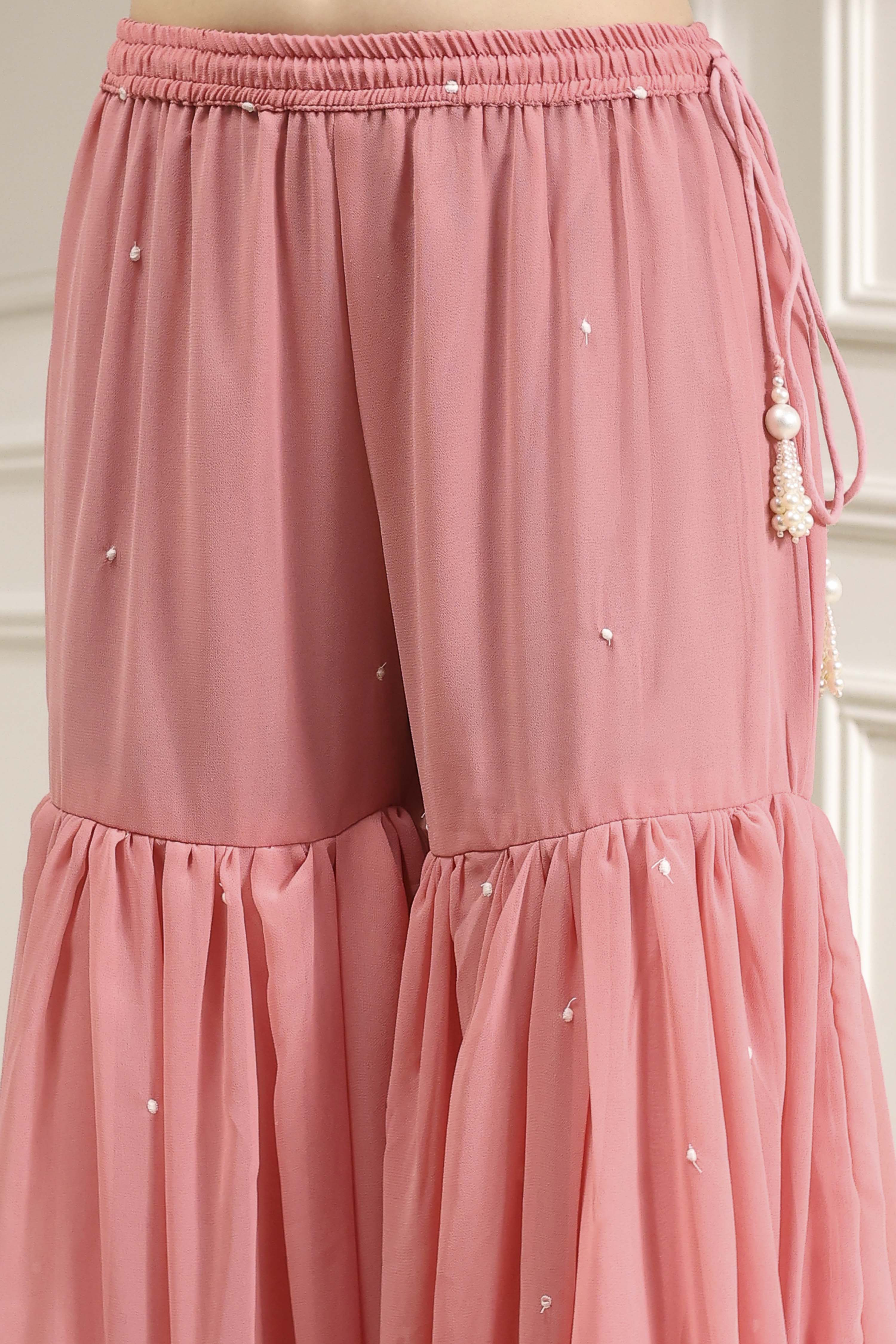 Light Pink Cotton Silk Embroidered Straight Suit Set image number 2