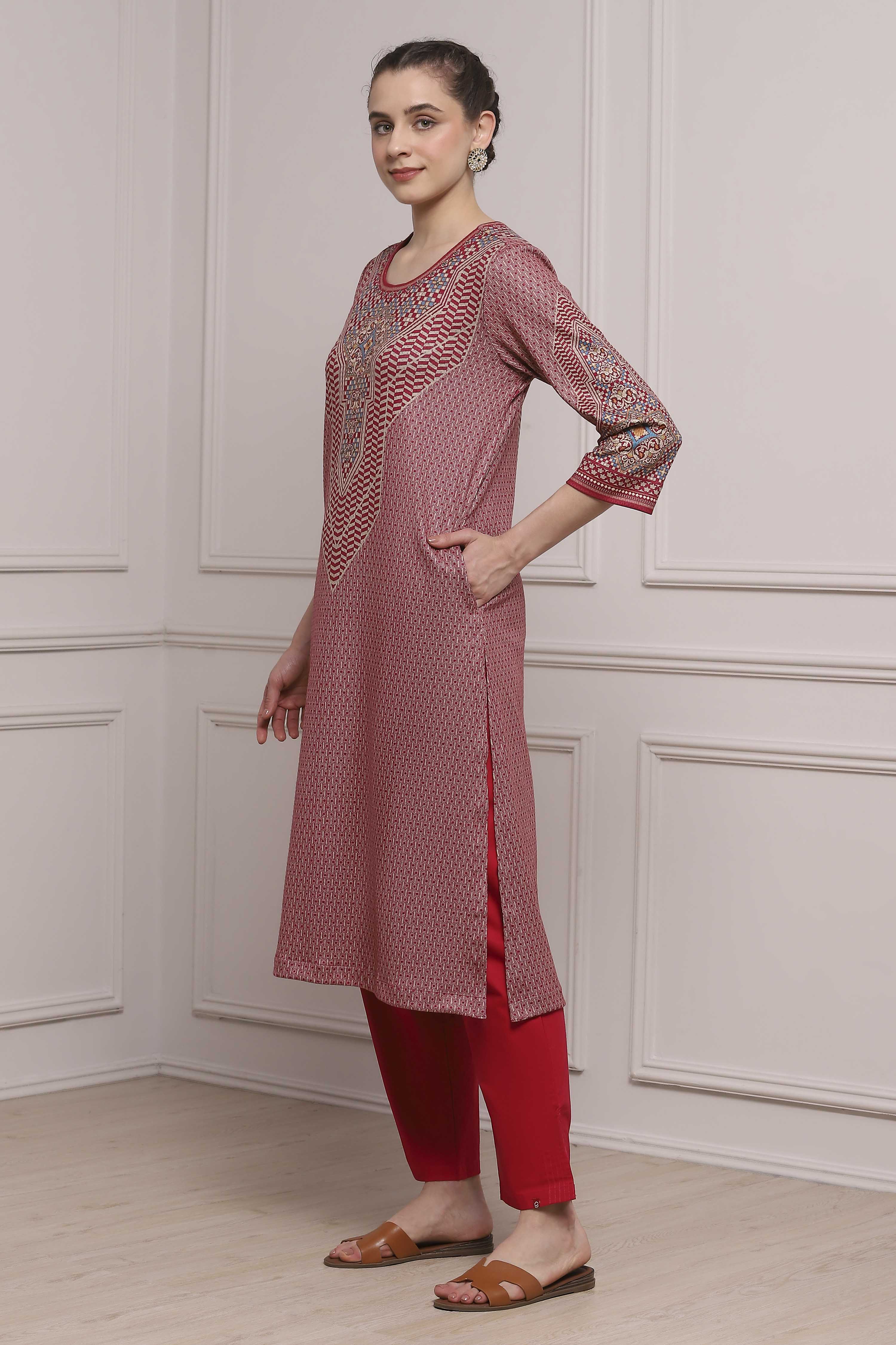 Blue Polyester Straight Printed Kurta image number 2