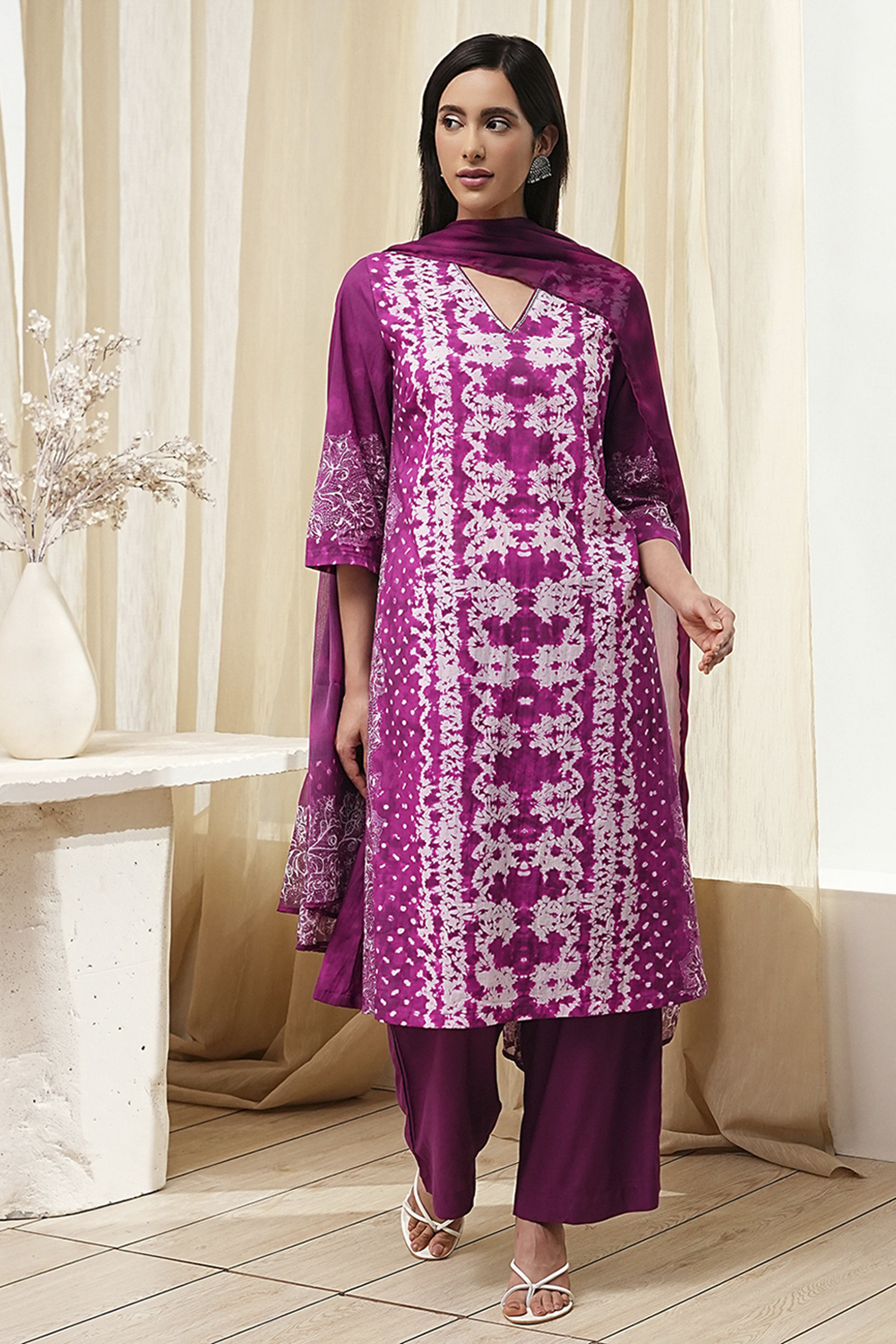 Berry Purple Cotton Straight Suit Set image number 6