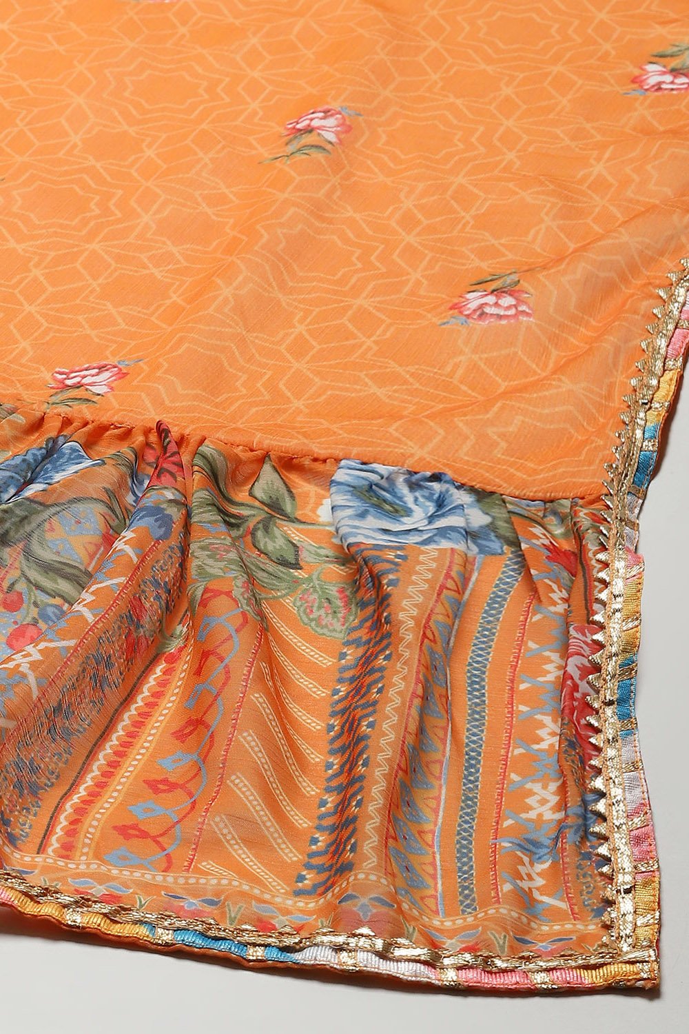 Orange Polyester Straight Printed Suit Set image number 3