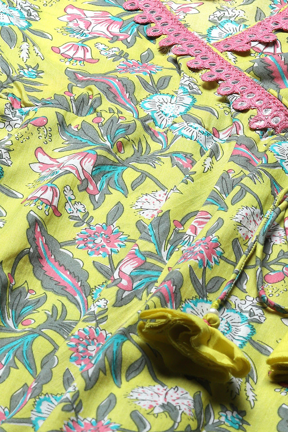 Yellow Cotton Flared Suit Set image number 1