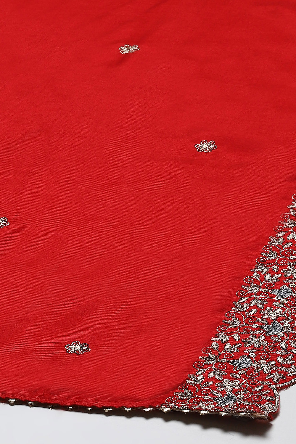 Red Banarasi Silk Machine Embroidered Unstitched Suit Set image number 4