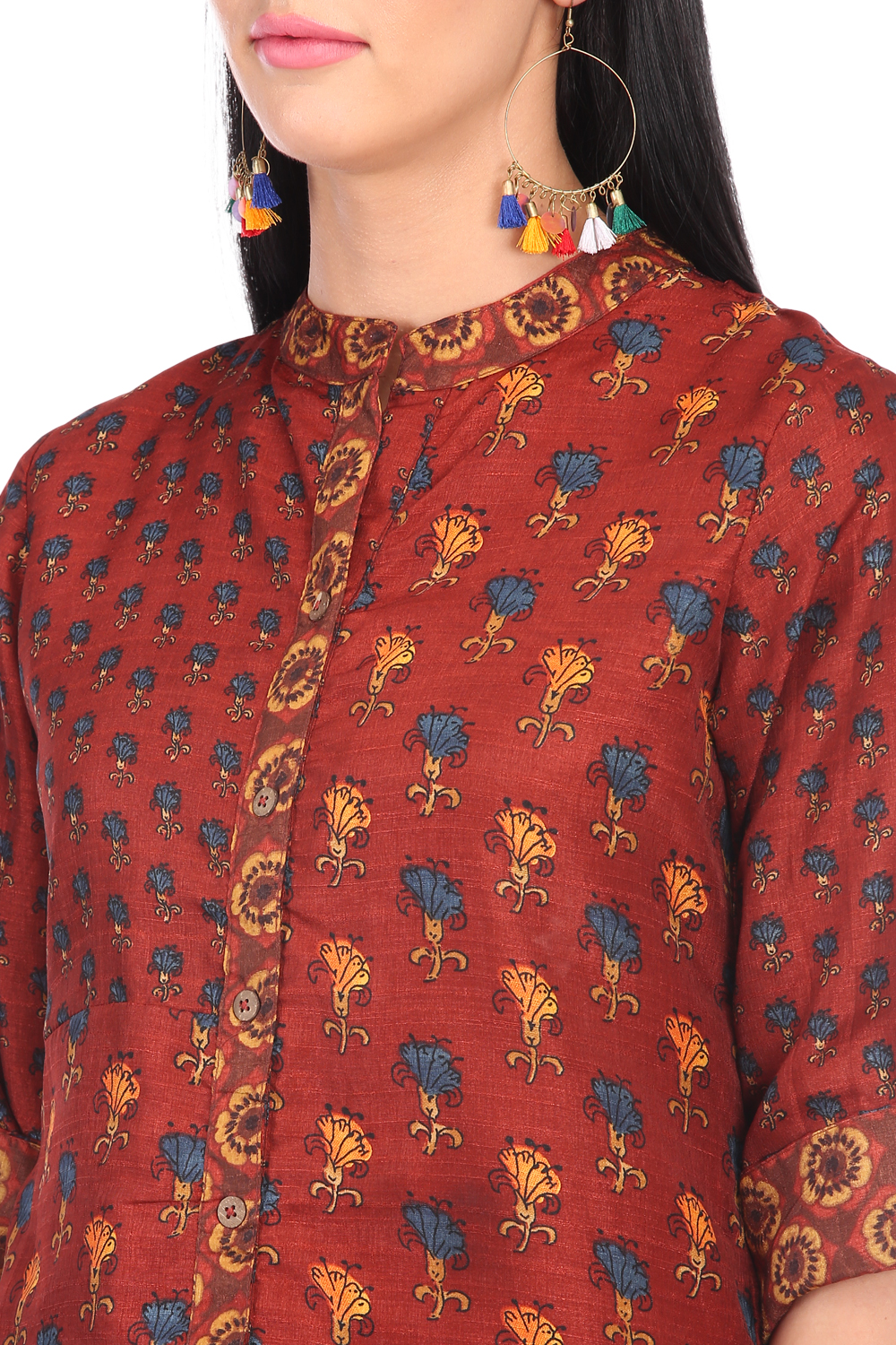 Rust Art Silk Straight Kurta Pant Suit Set image number 1