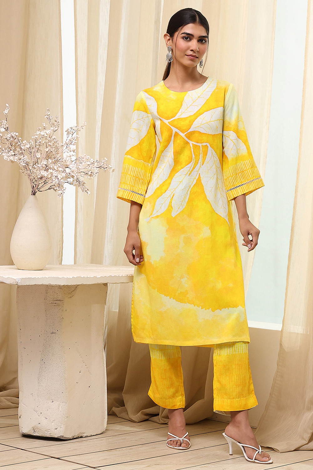 Turquoise Viscose Blend Straight Printed Fusion Set image number 0