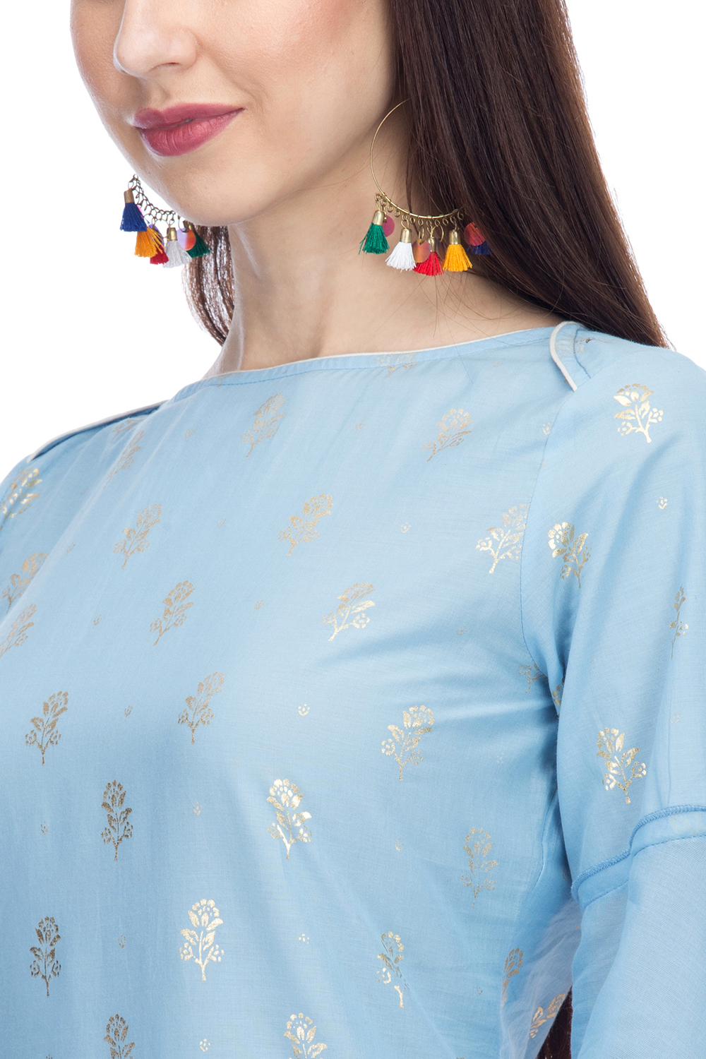 Blue Straight Cotton Printed Kurta image number 1