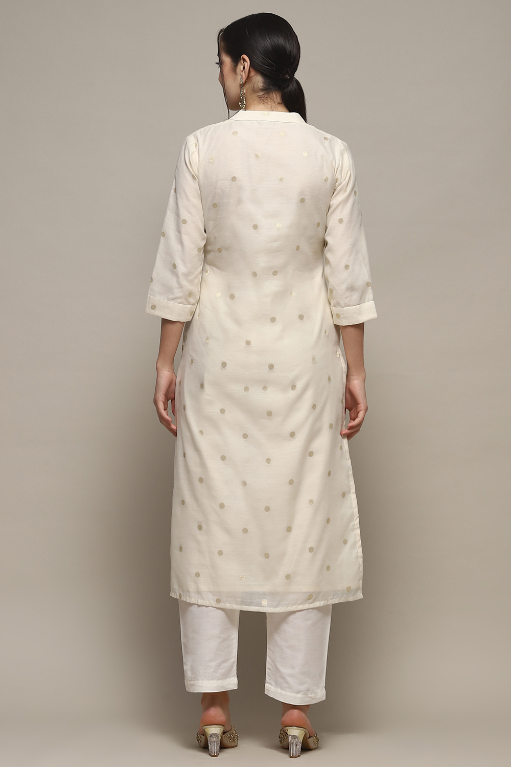 Off White Chanderi Unstitched Suit set image number 6