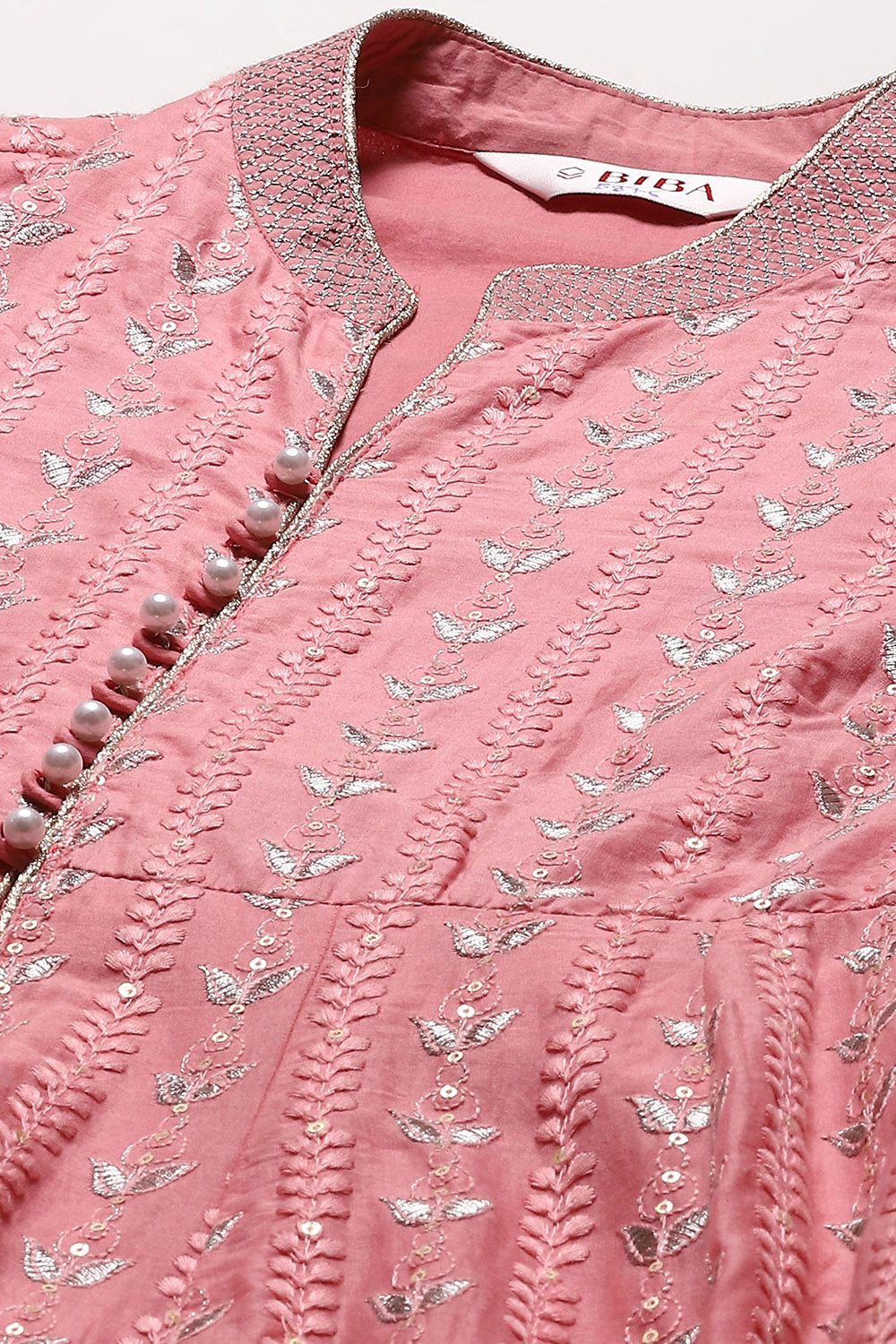 Blush Pink Cotton Anarkali Kurta Lehenga Set image number 1