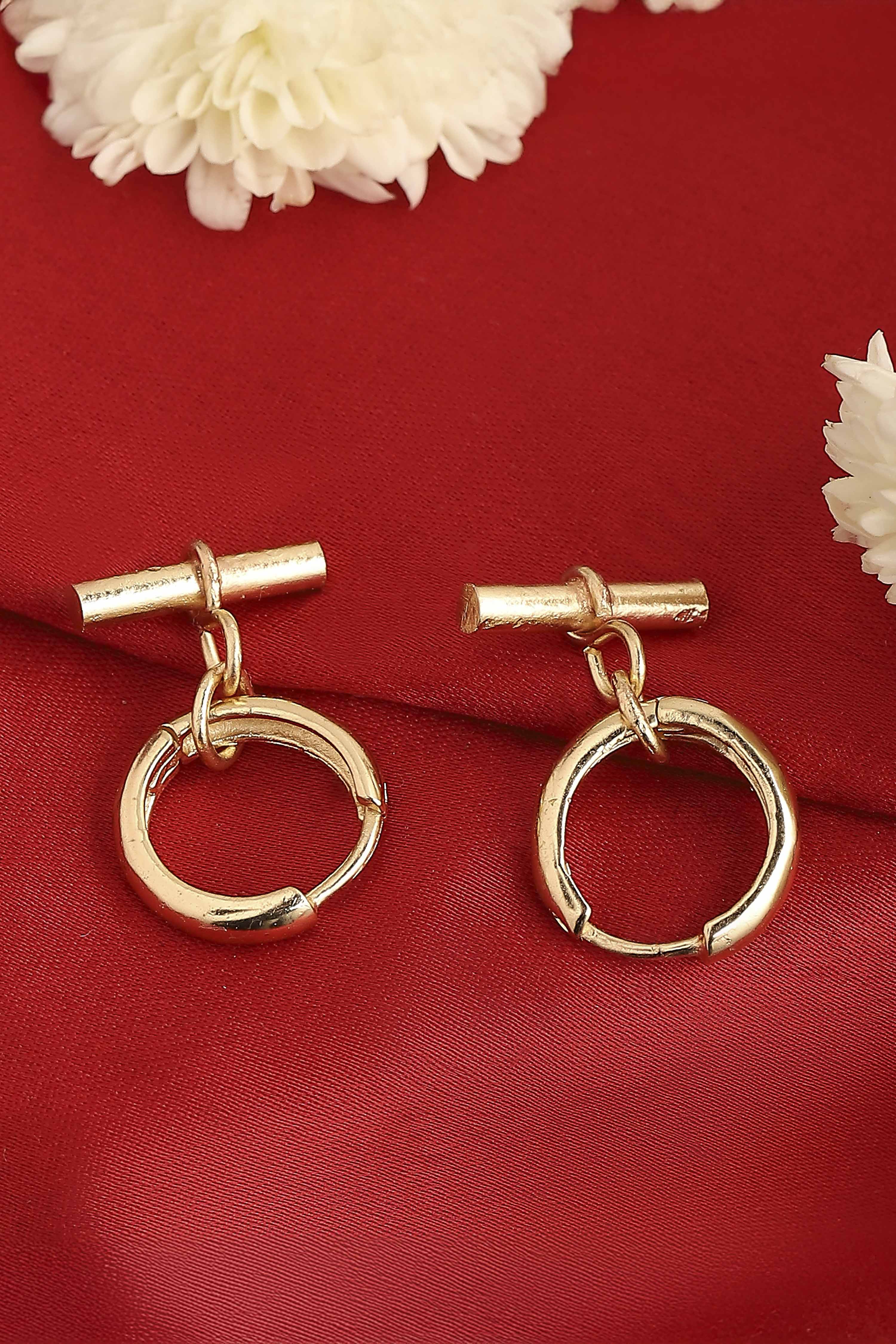 Gold Plated Brass T-Bar Hoop Drop Earrings image number 2