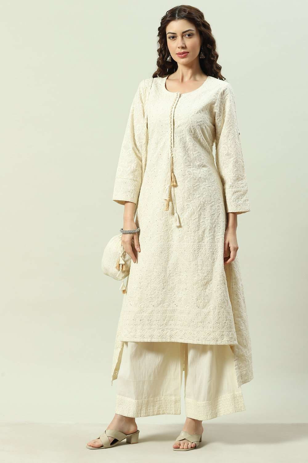 Natural Cotton Asymmetric Set Kurta Palazzo Suit Set image number 0