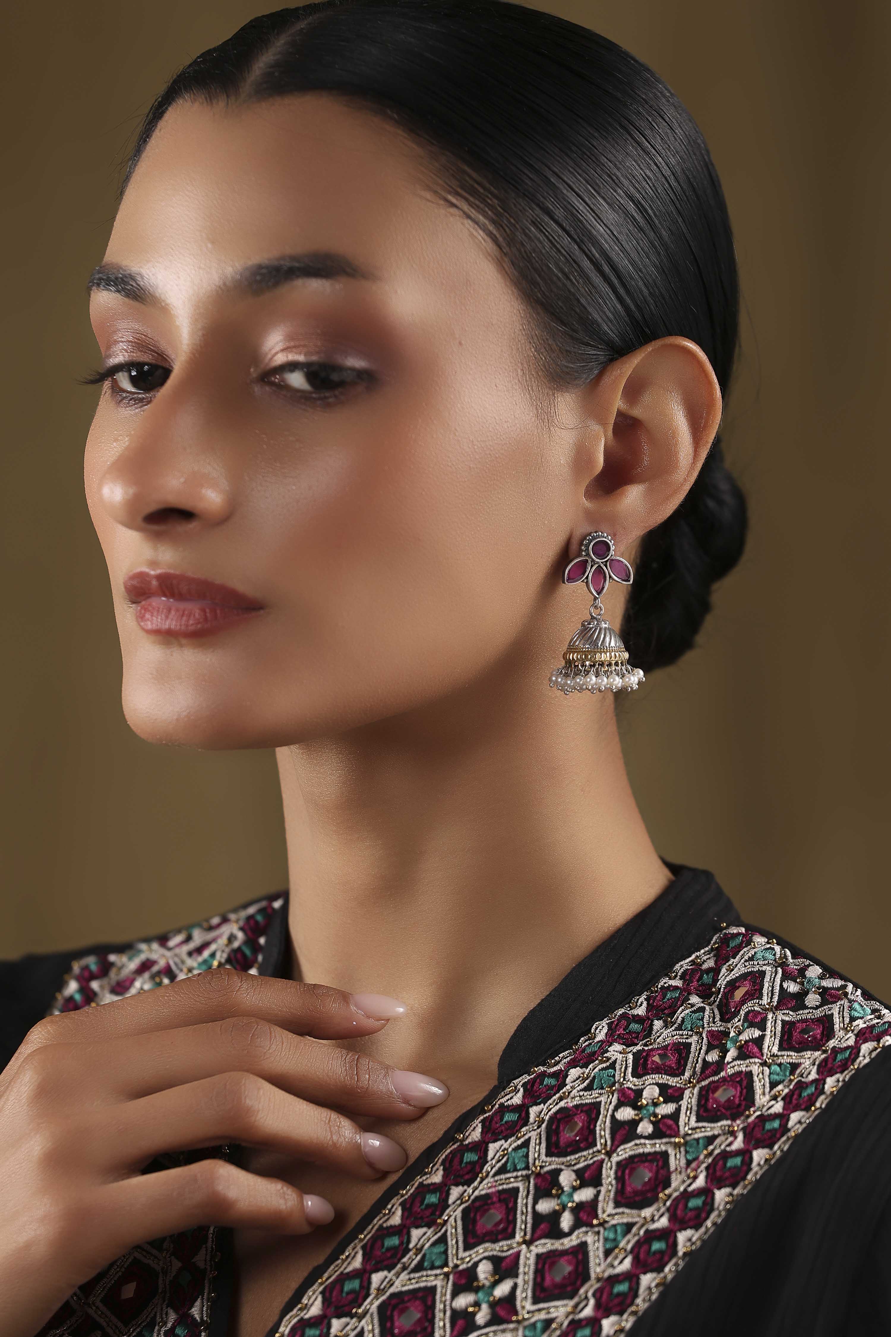 Dark Pink Brass Jhumka image number 3