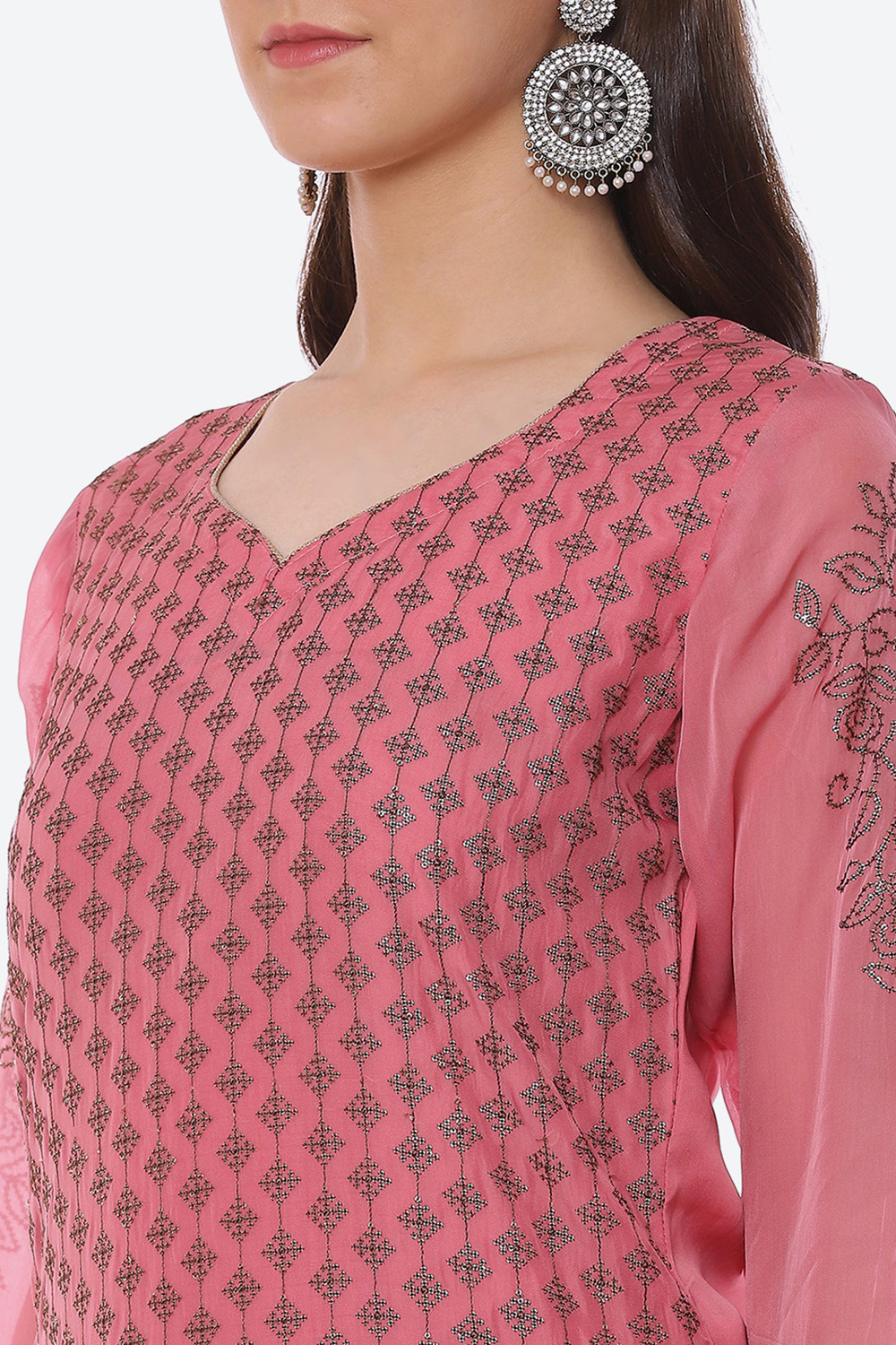 Pink Organza Satin Unstitched Suit Set image number 1