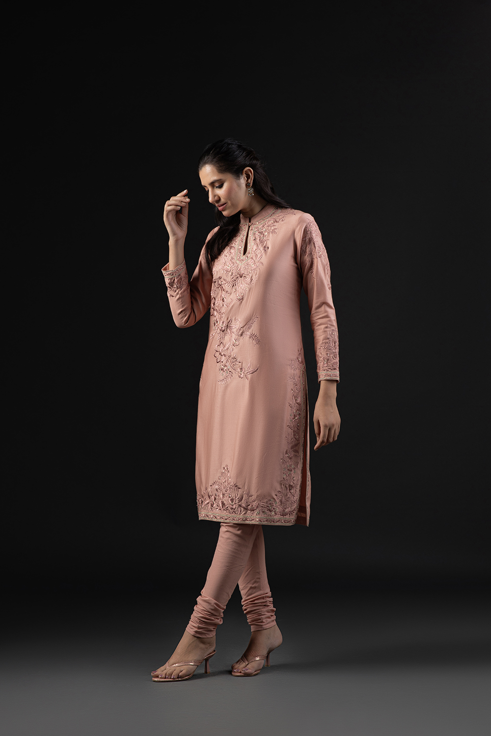 Rohit Bal Light Pink Cotton Silk Anarkali Printed Suit Set image number 11