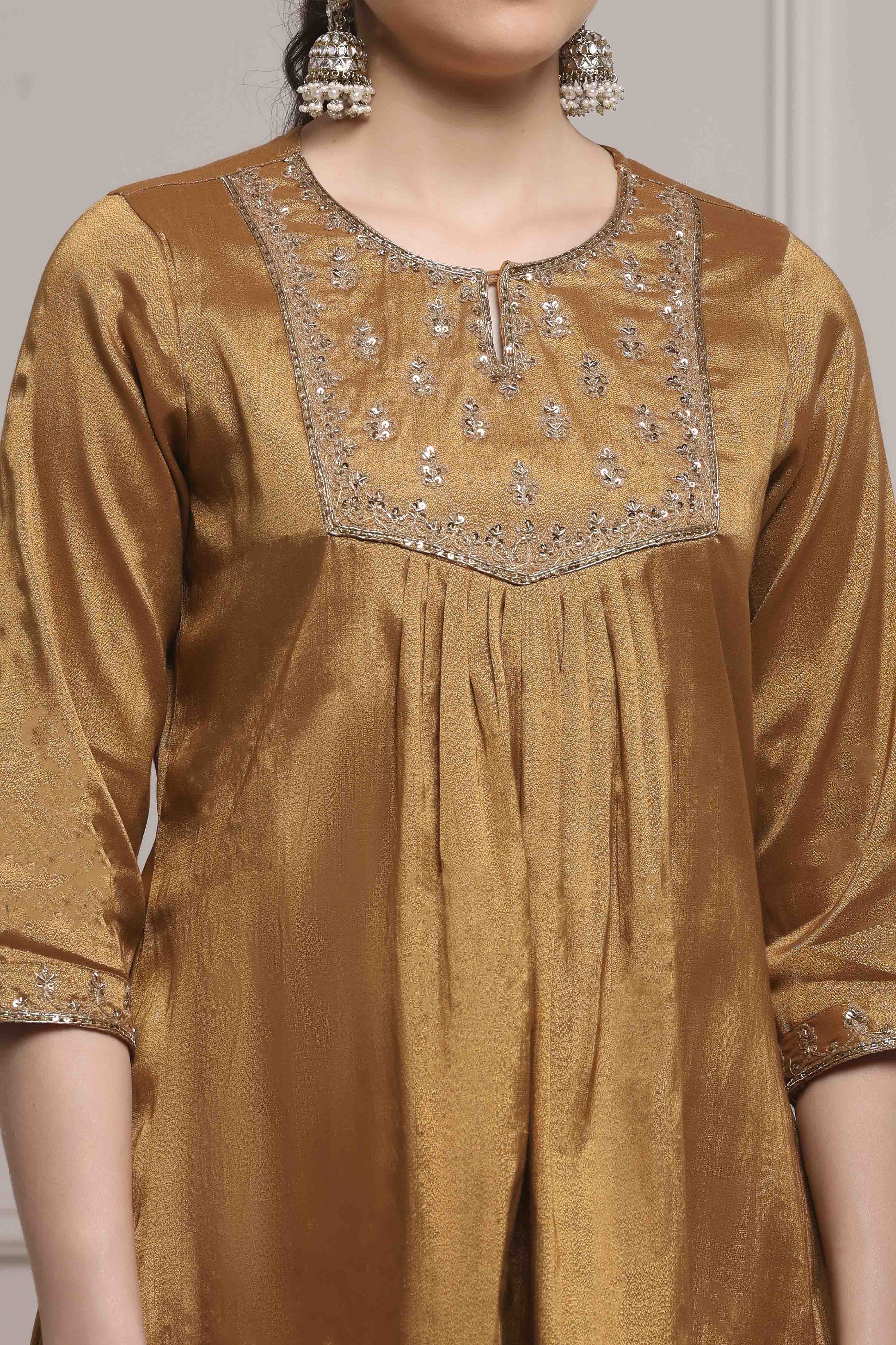 Copper Cotton Gathered Dyed Suit Set image number 1