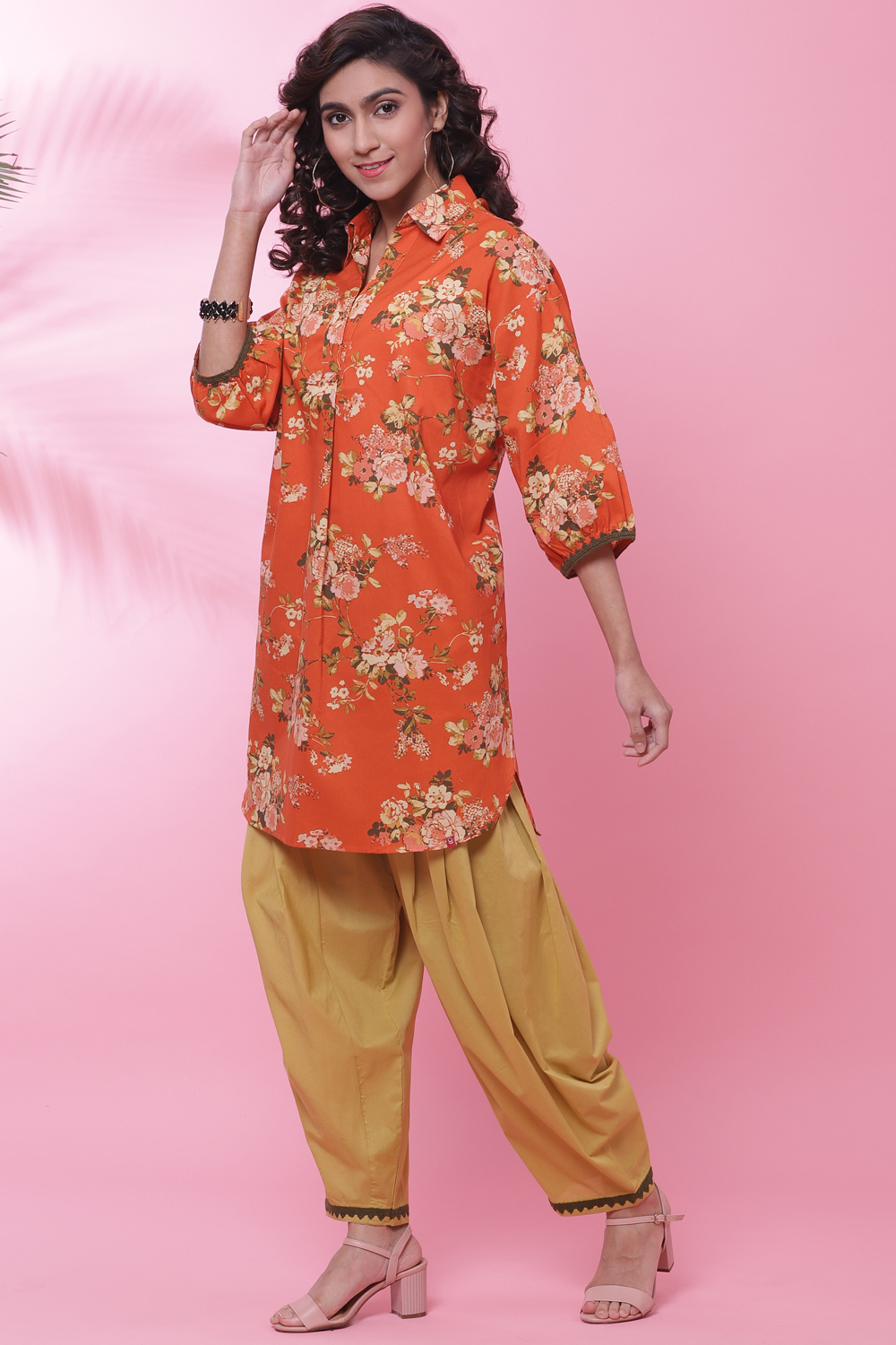 Buy Orange Cotton Straight Kurta Salwar Suit Set Kurta Cross