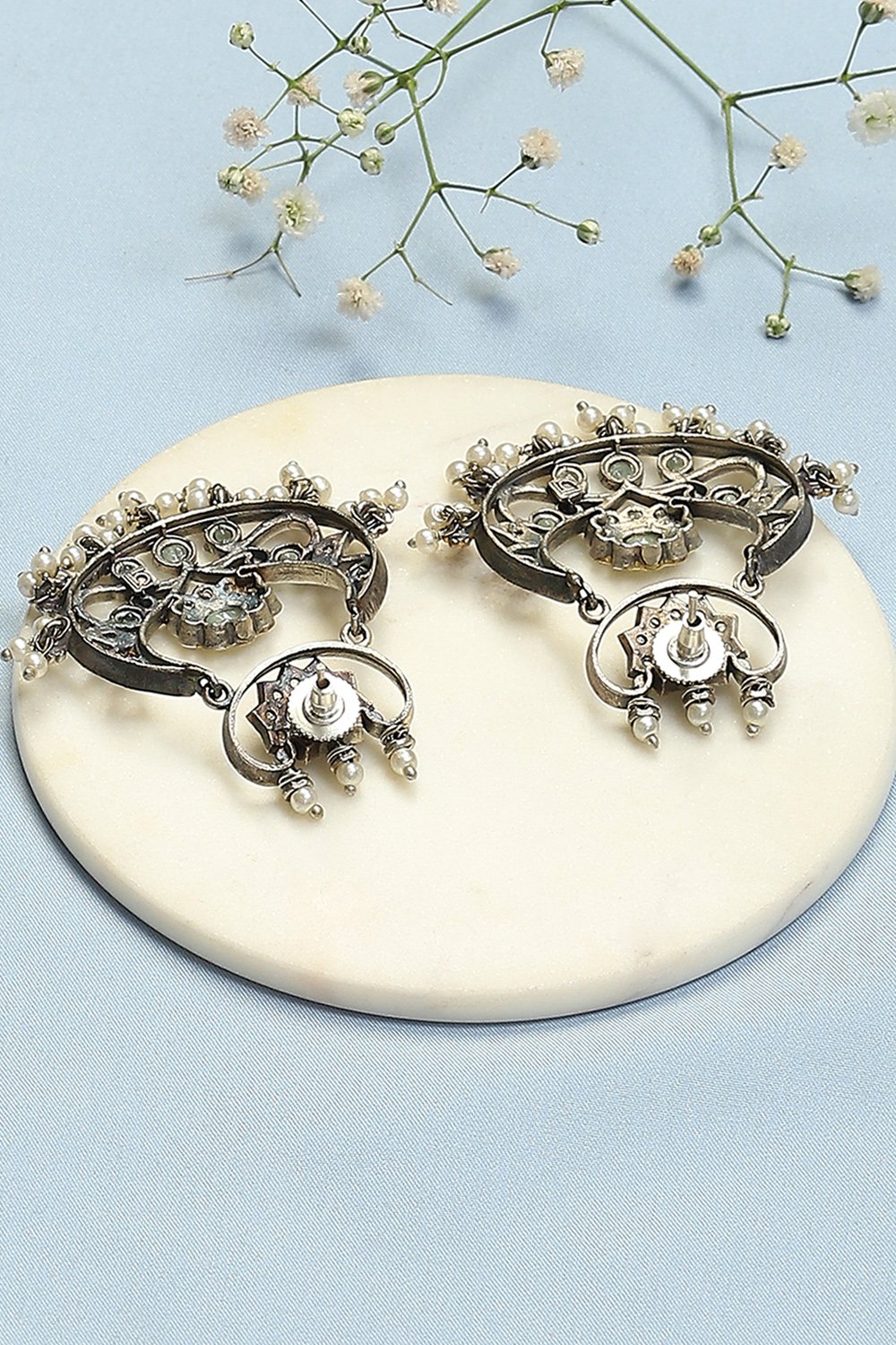 Oxidised Mint Brass Earrings image number 2