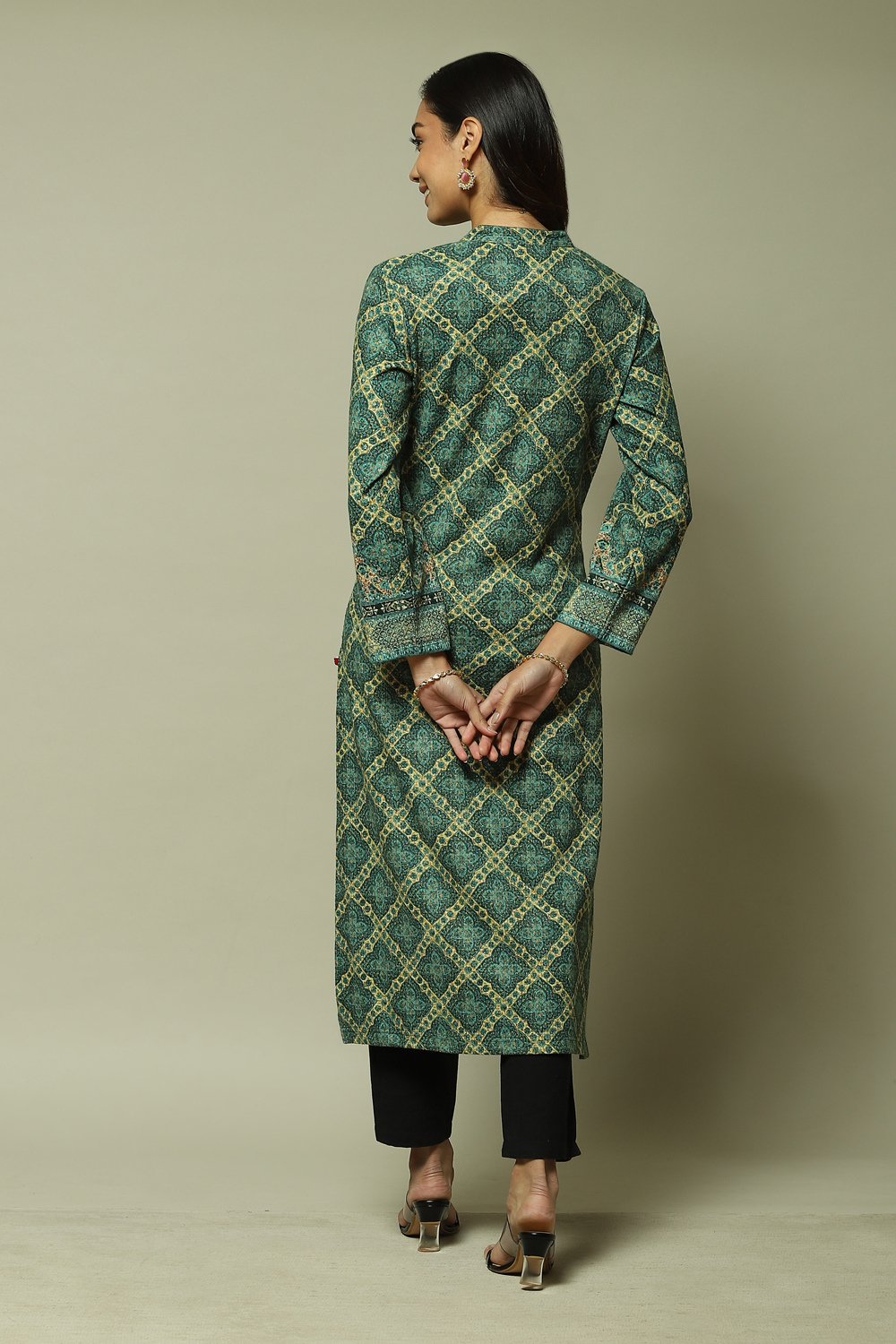 Orange Acrylic Straight Printed Kurta image number 4