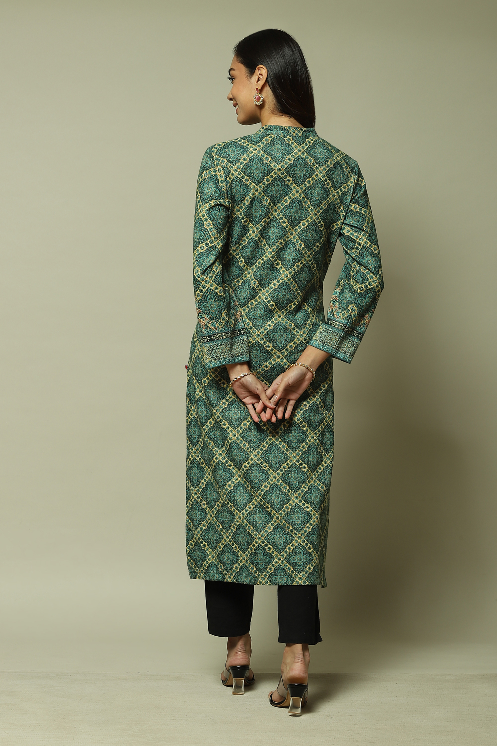 Green Acrylic Straight Printed Kurta image number 4