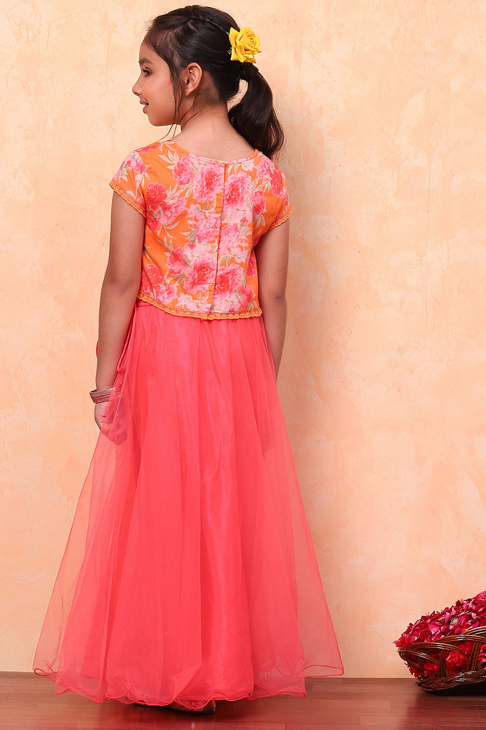 Green Floral Festive Flared Lehenga Set image number 4