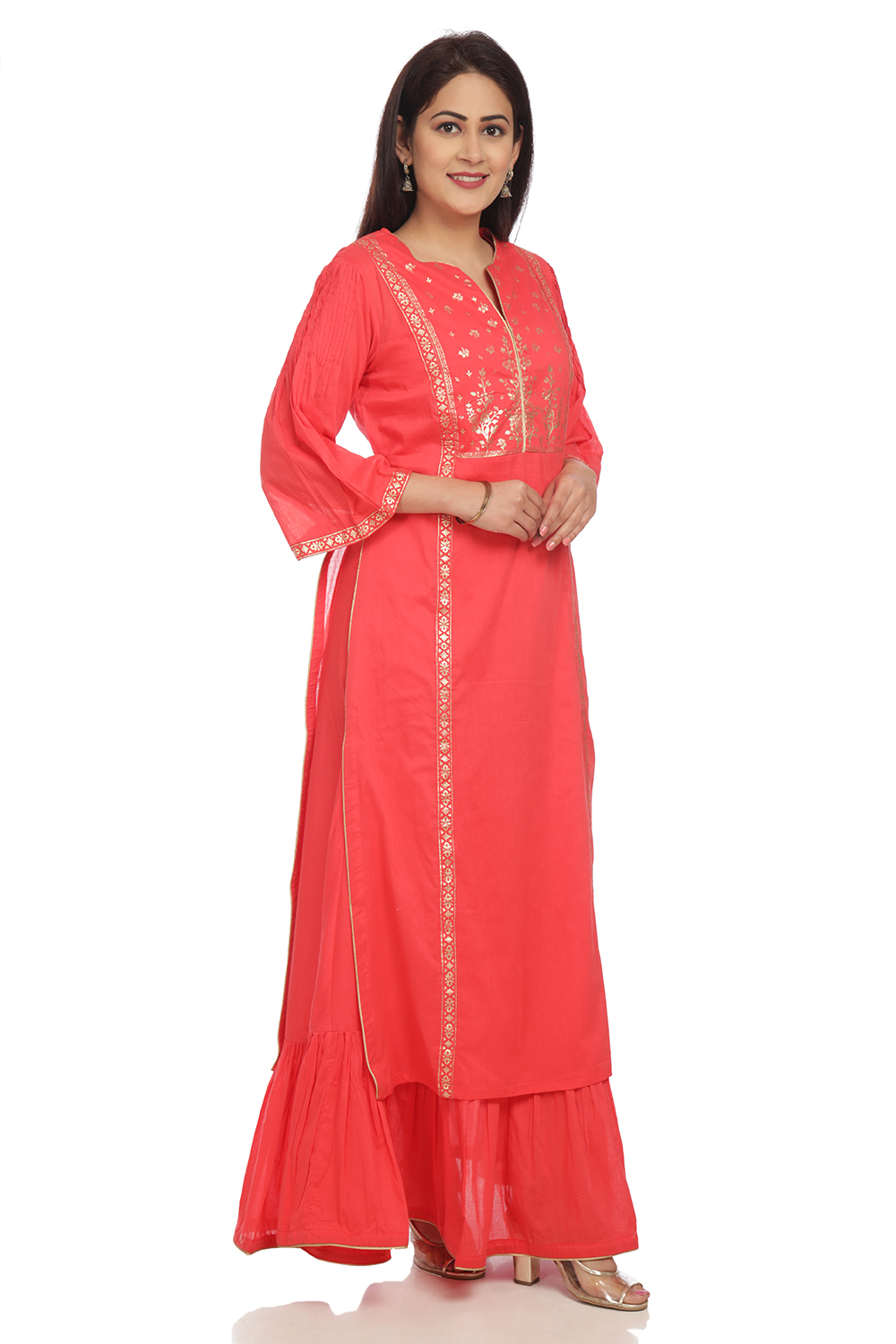 Coral Flared Cotton Printed Kurta image number 2