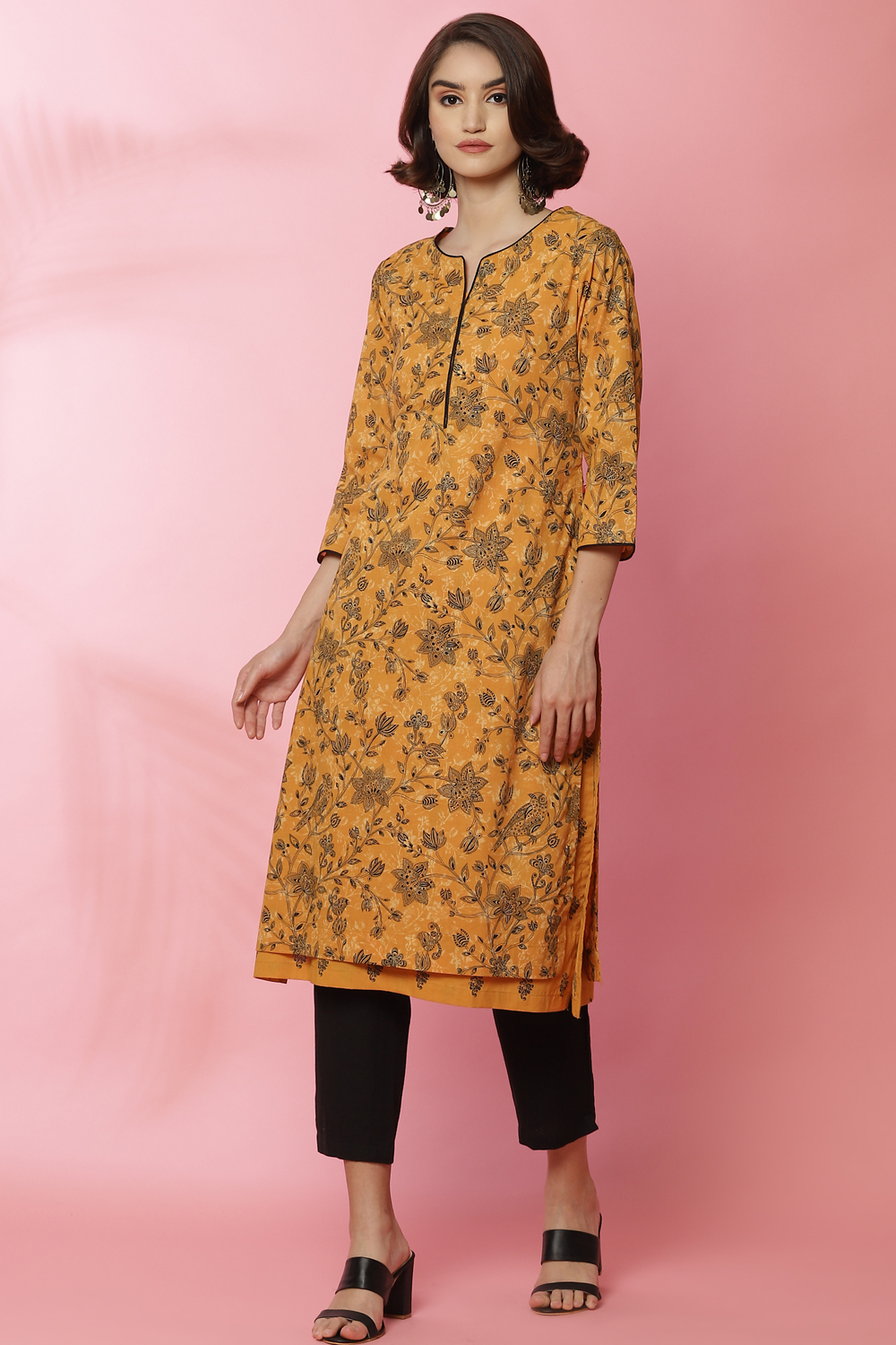 Ochre Cotton Straight Printed Kurta image number 3