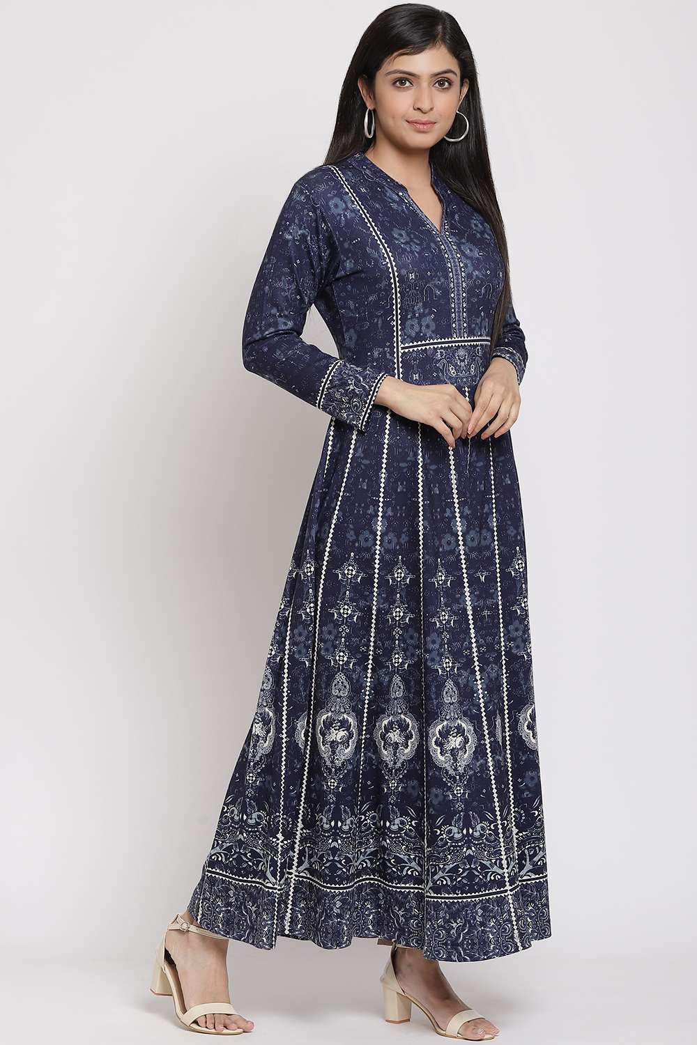 Indigo Flared Poly Span Printed Dress image number 3