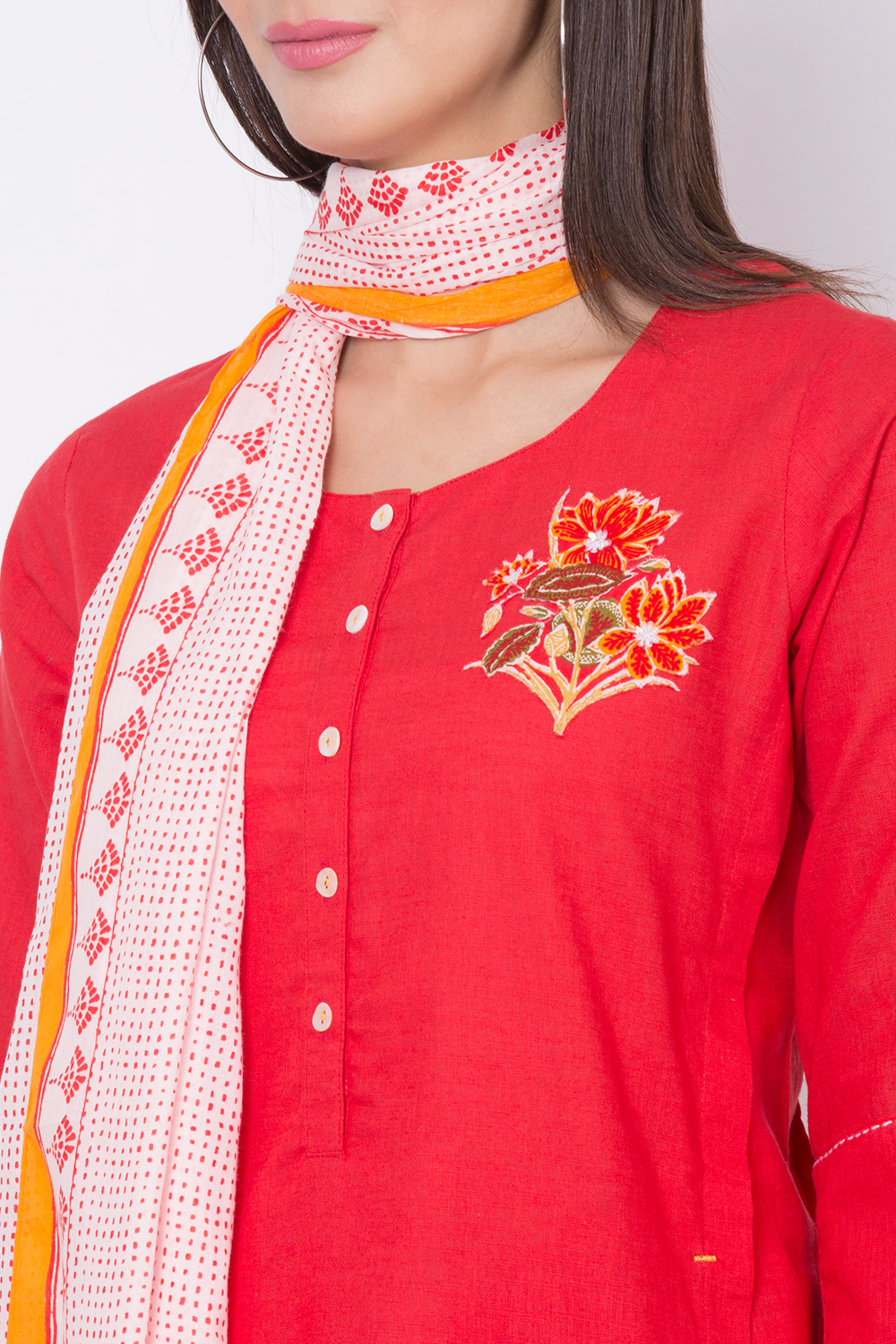 Red Cotton A-Line Kurta Palazzo Suit Set image number 1