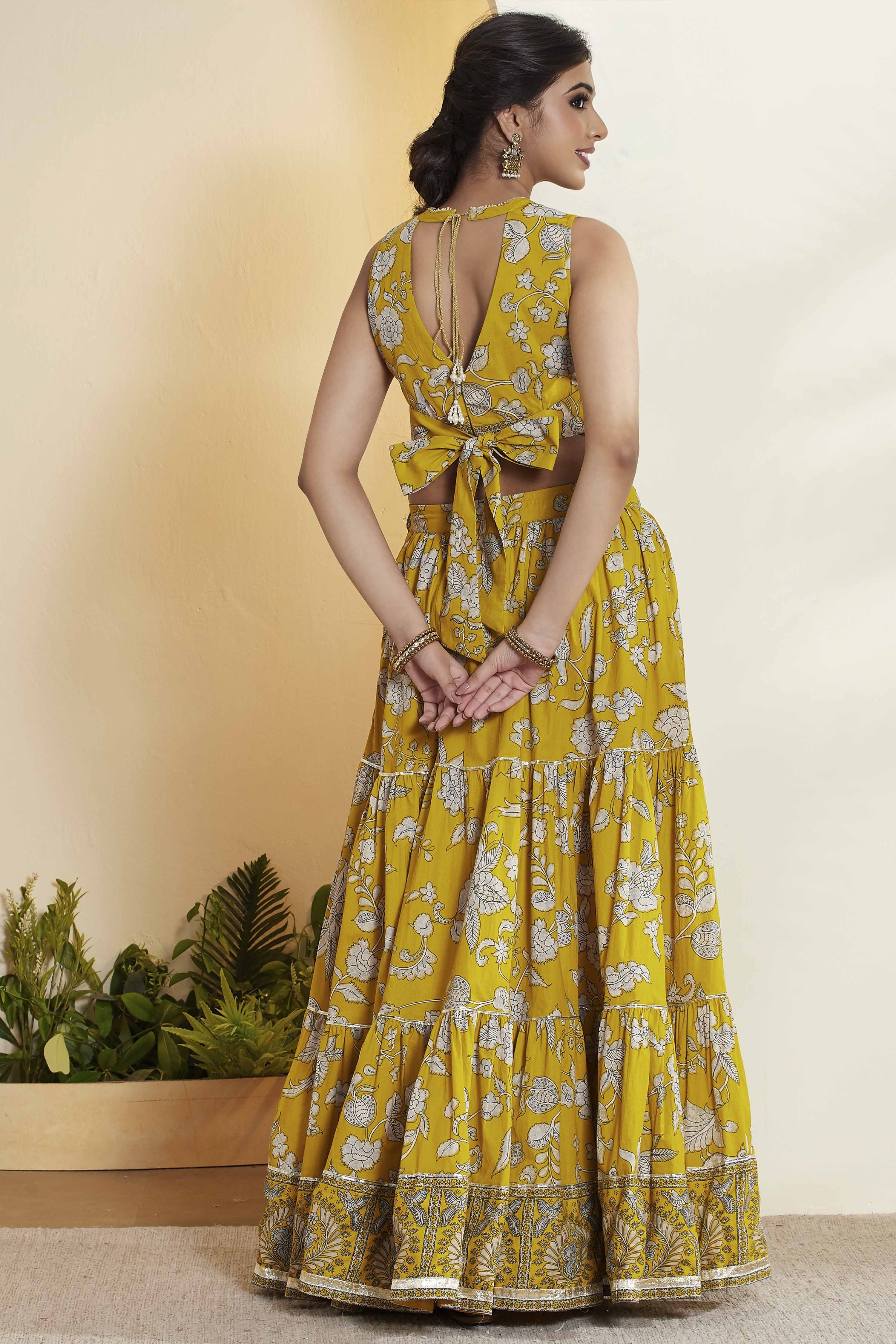Yellow Cotton Straight Lehenga Set image number 6