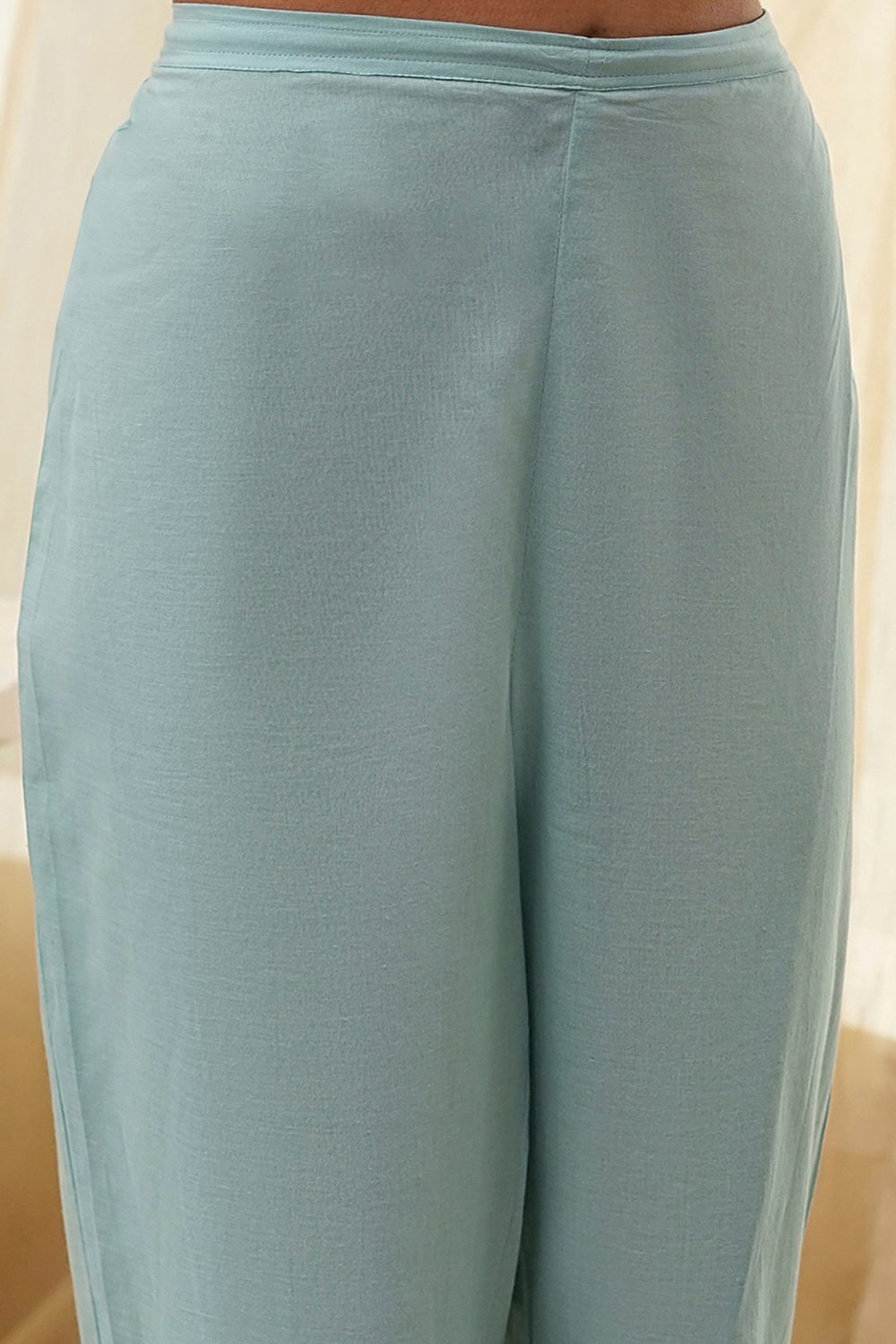 Aqua Embroidered Straight Suit Set image number 2