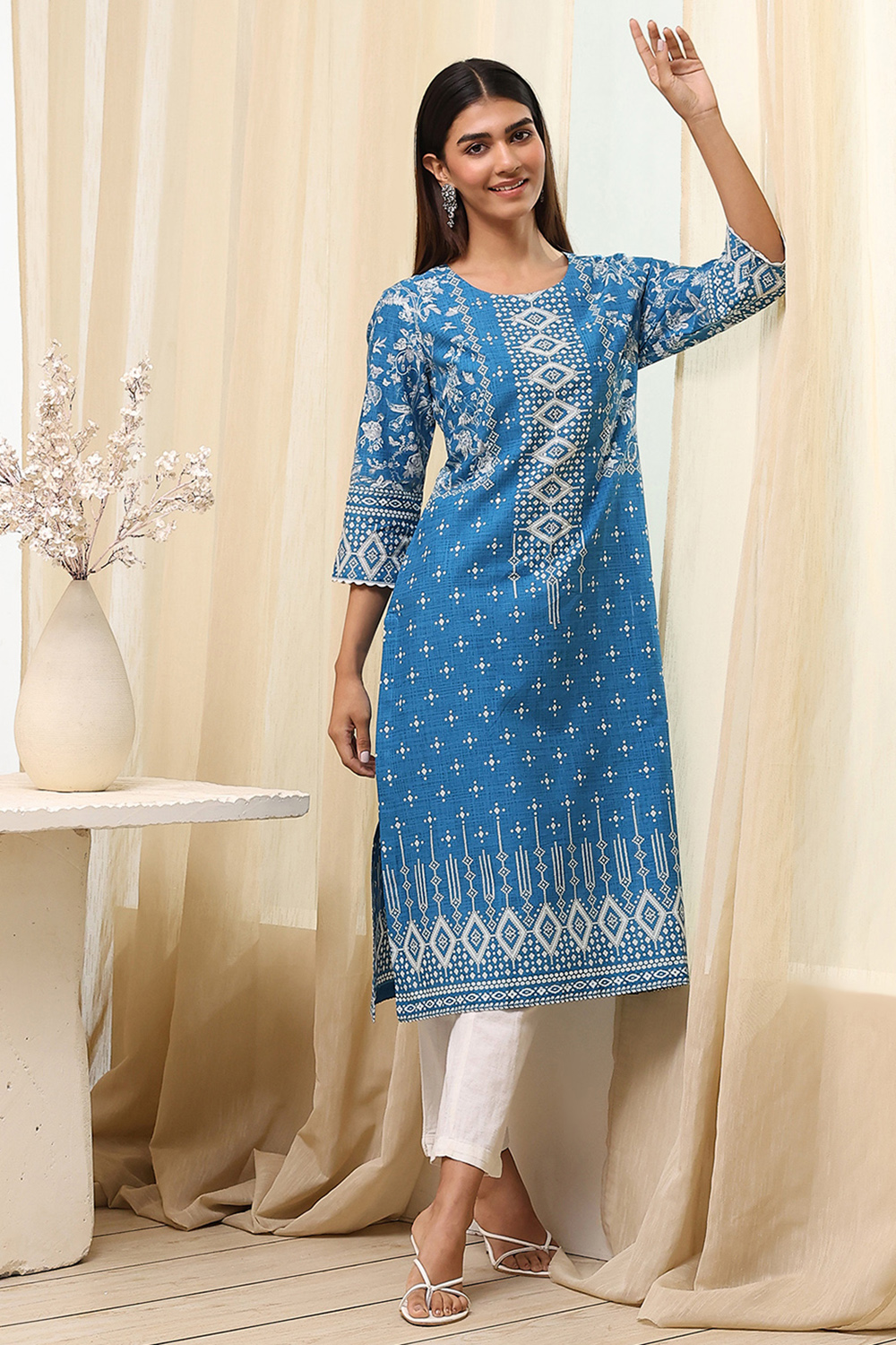 Blue Cotton Straight Kurta image number 0