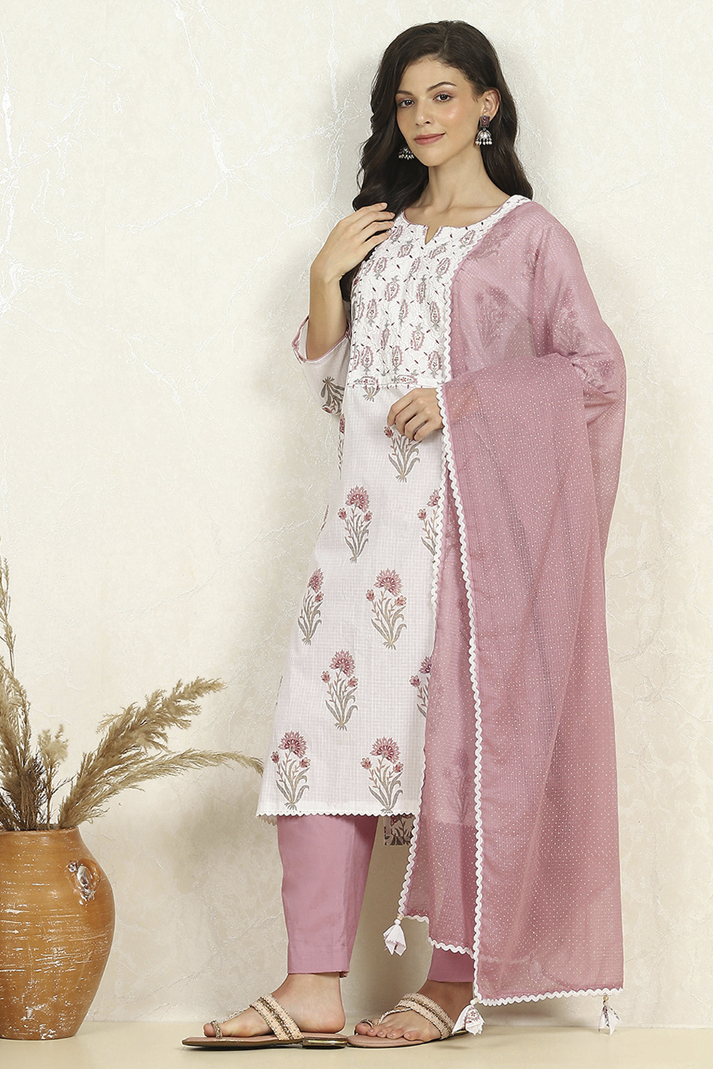 Blue Cotton Unstitched Suit Set image number 1