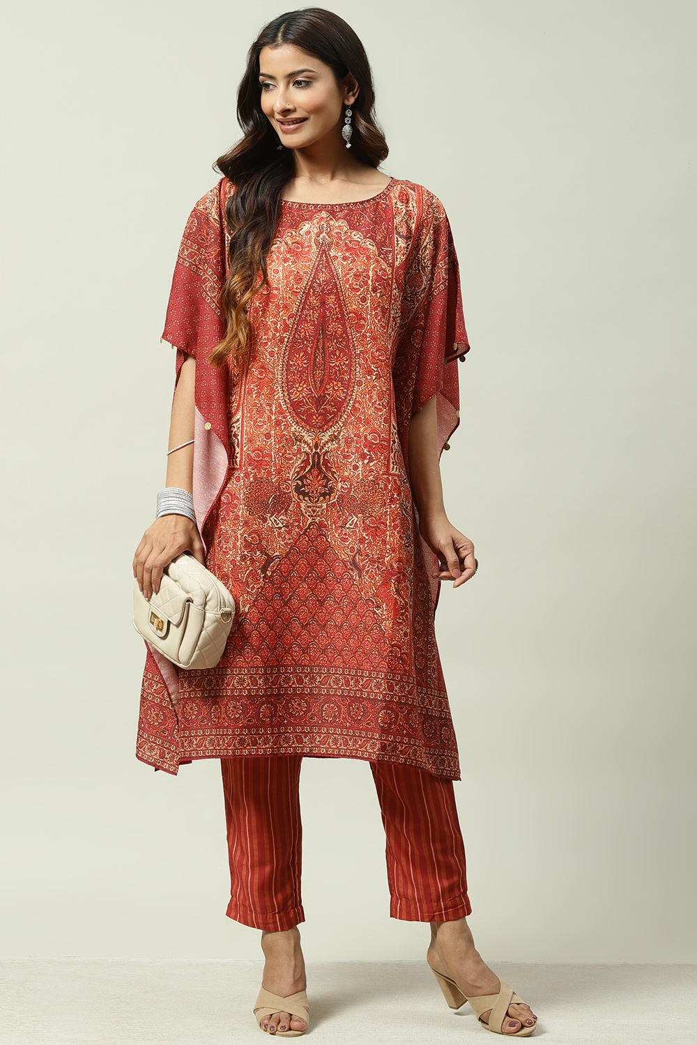 Brown Art Silk Kaftan Set image number 6