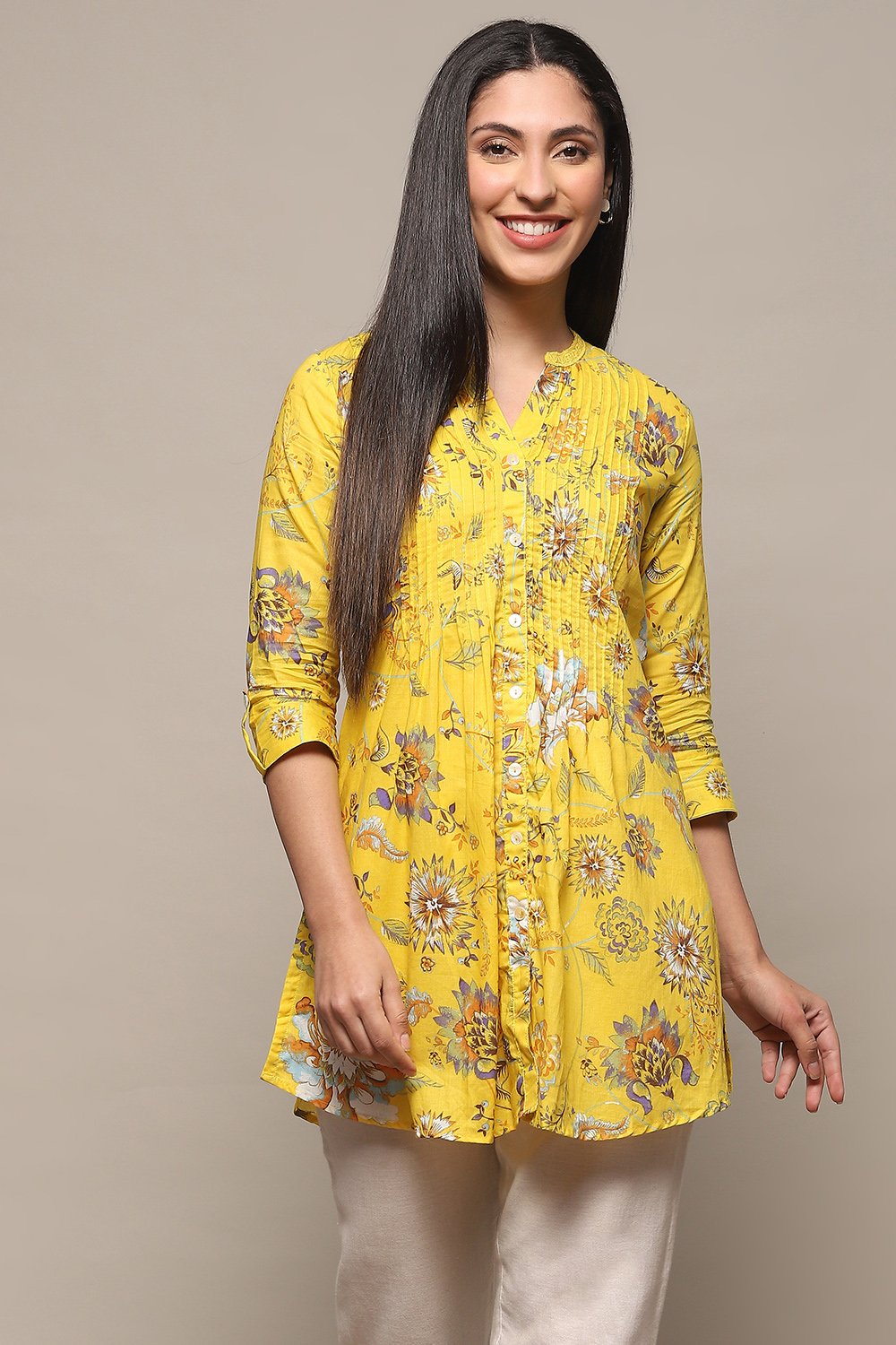 Yellow Rayon Straight Kurti image number 5