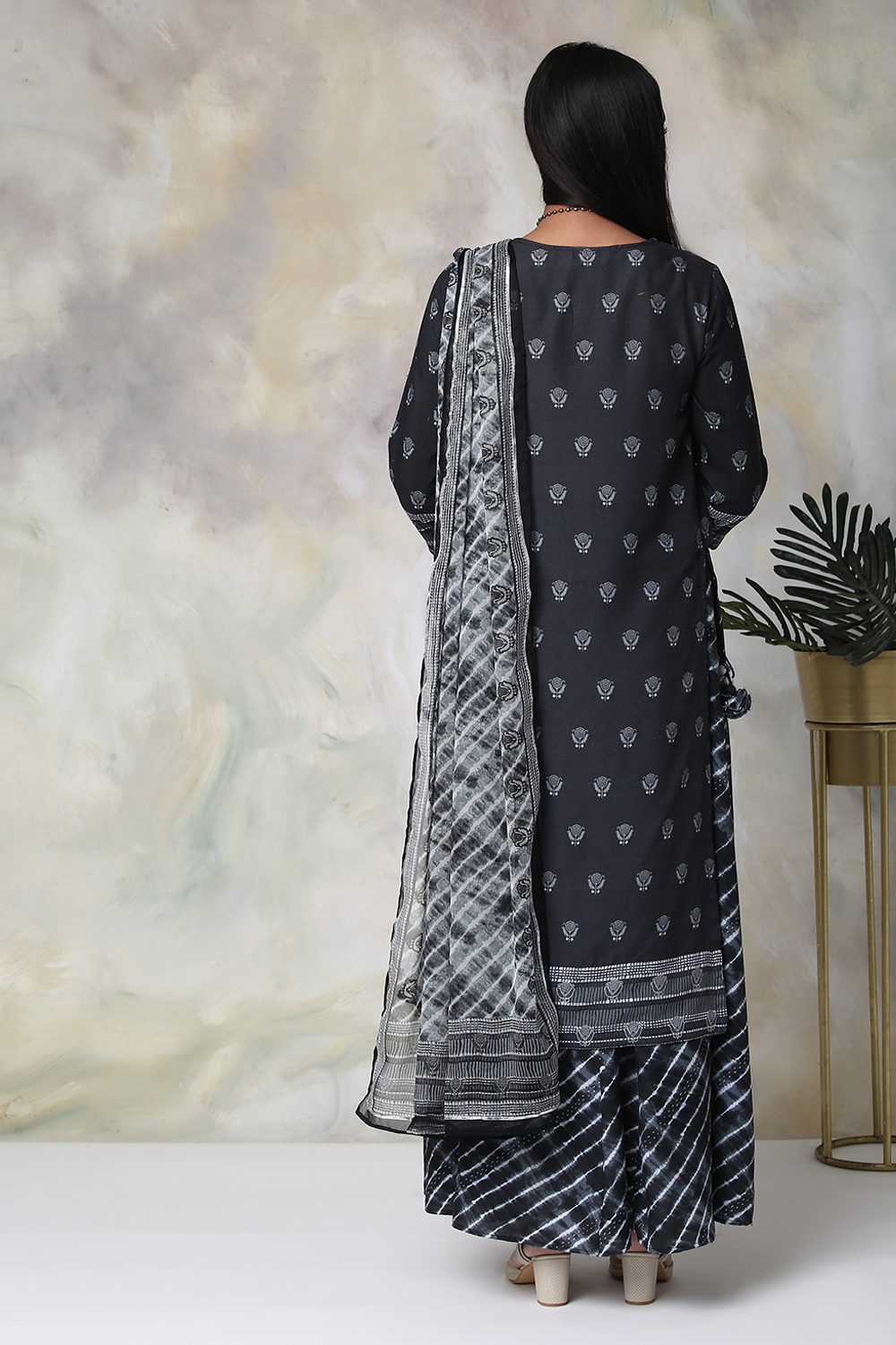 Black Art Silk Sharara Kurta Sharara Suit Set image number 7