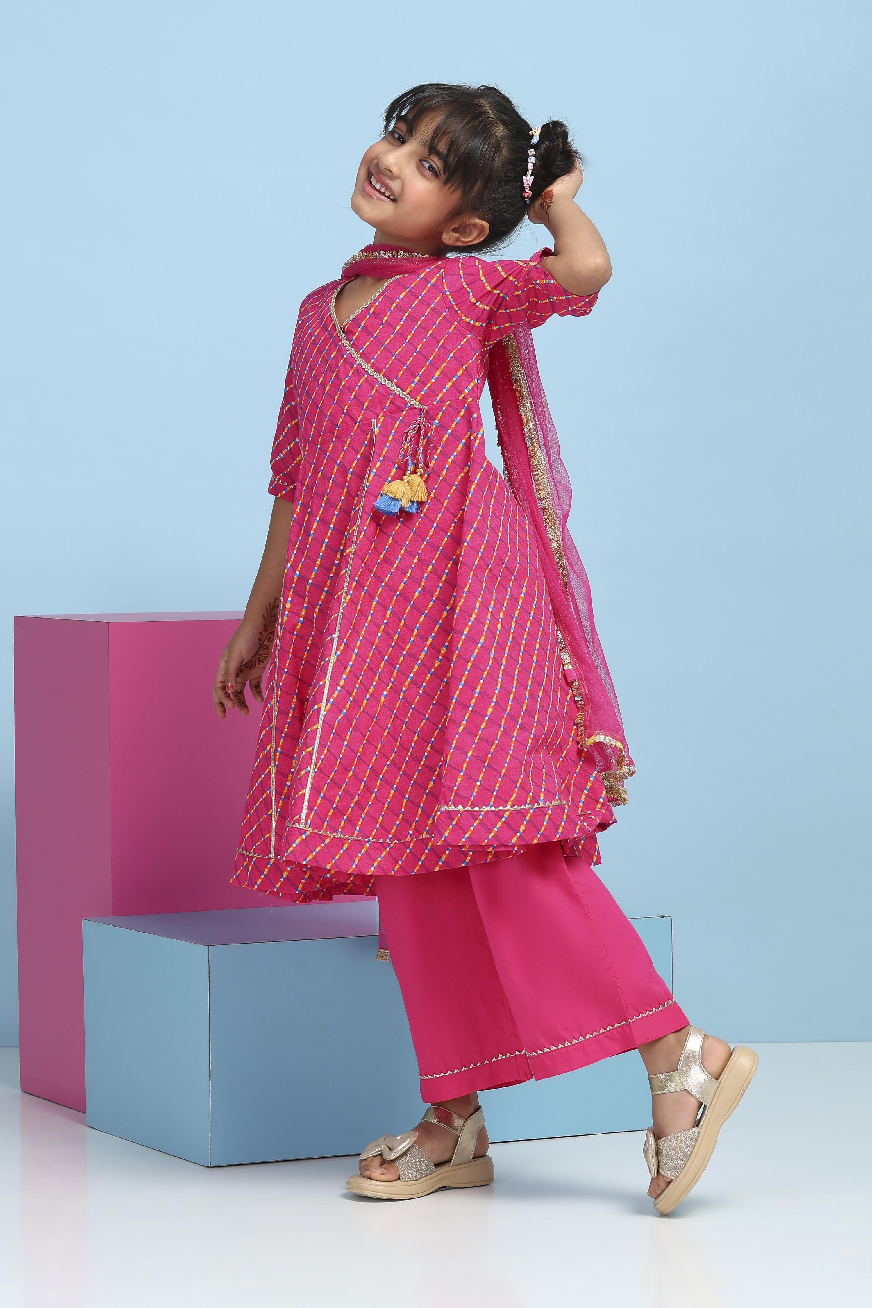 Pink Cotton Printed Anarkali Suit Set image number 5