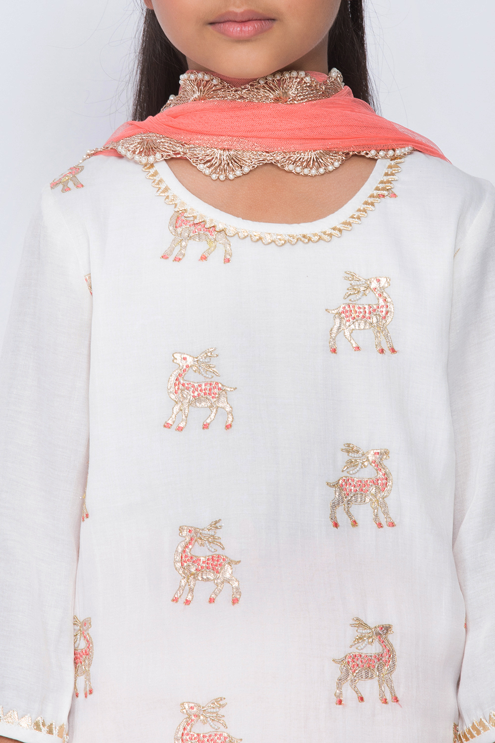 Ivory And Coral Straight Kurta Dhoti Salwar Suit Set image number 1