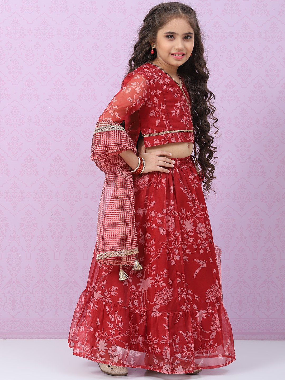 Red Art Silk Lehenga Set image number 6