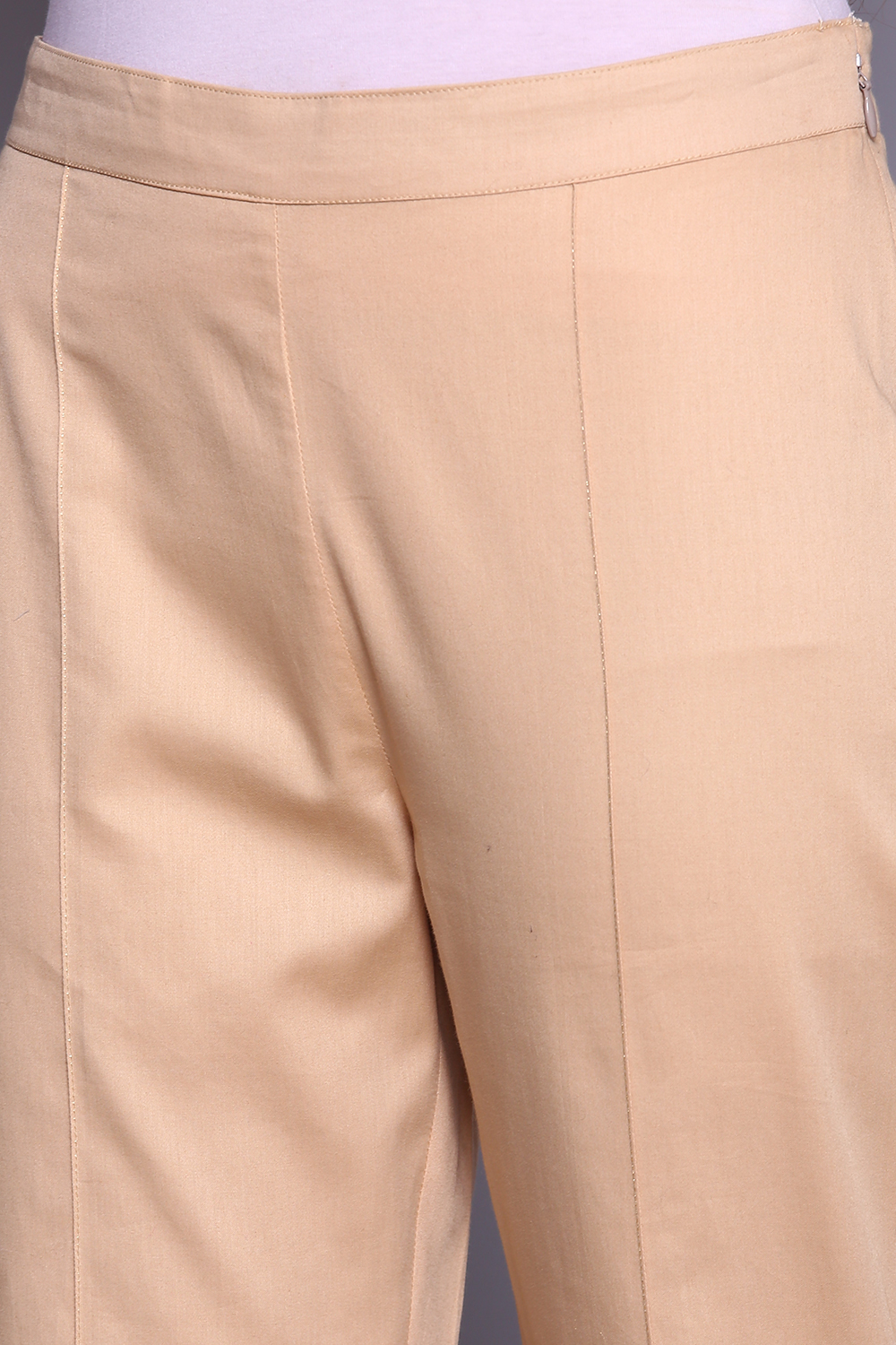 Beige Cotton Slim Pants image number 1