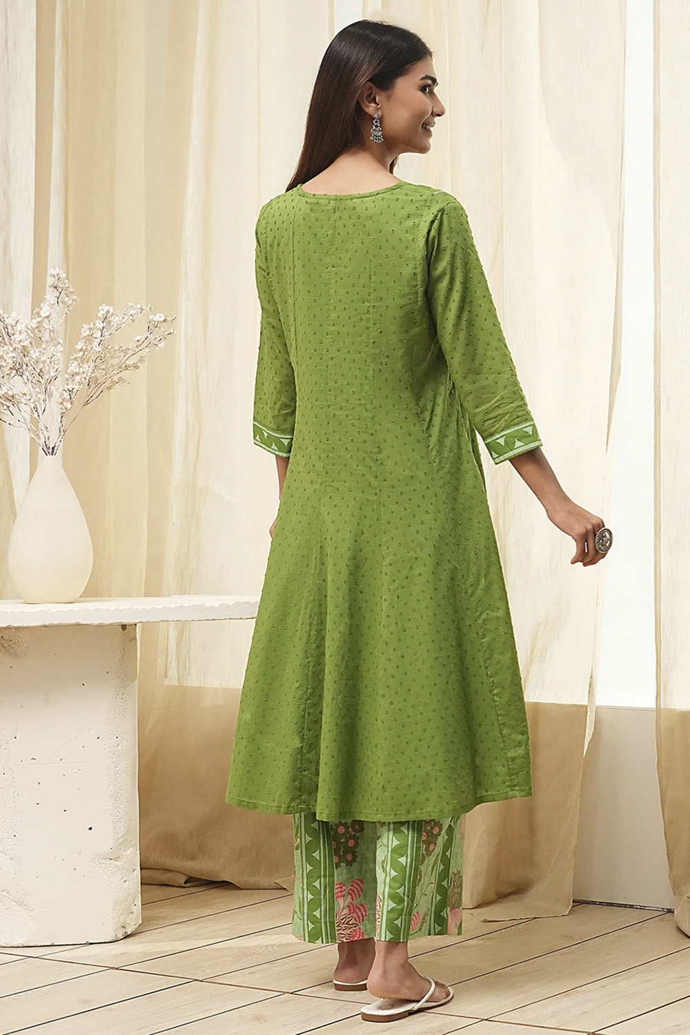 Rust Cotton Yarn-Dyed Kalidar Suit Set image number 4